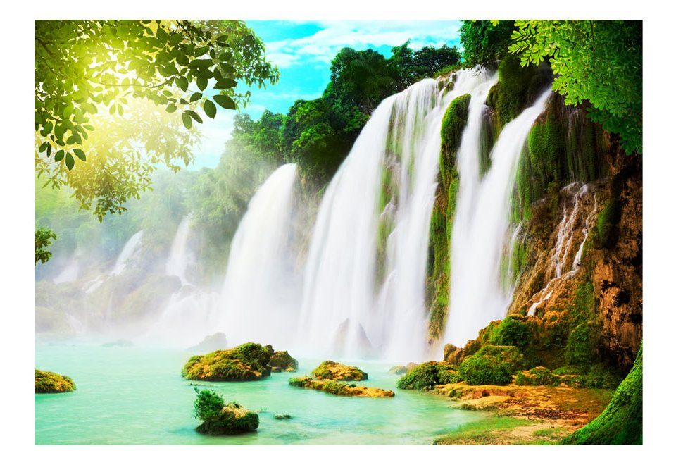 KUNSTLOFT Vliestapete Zauberhafter Wasserfall 2x1.4 m, halb-matt, lichtbeständige Design Tapete