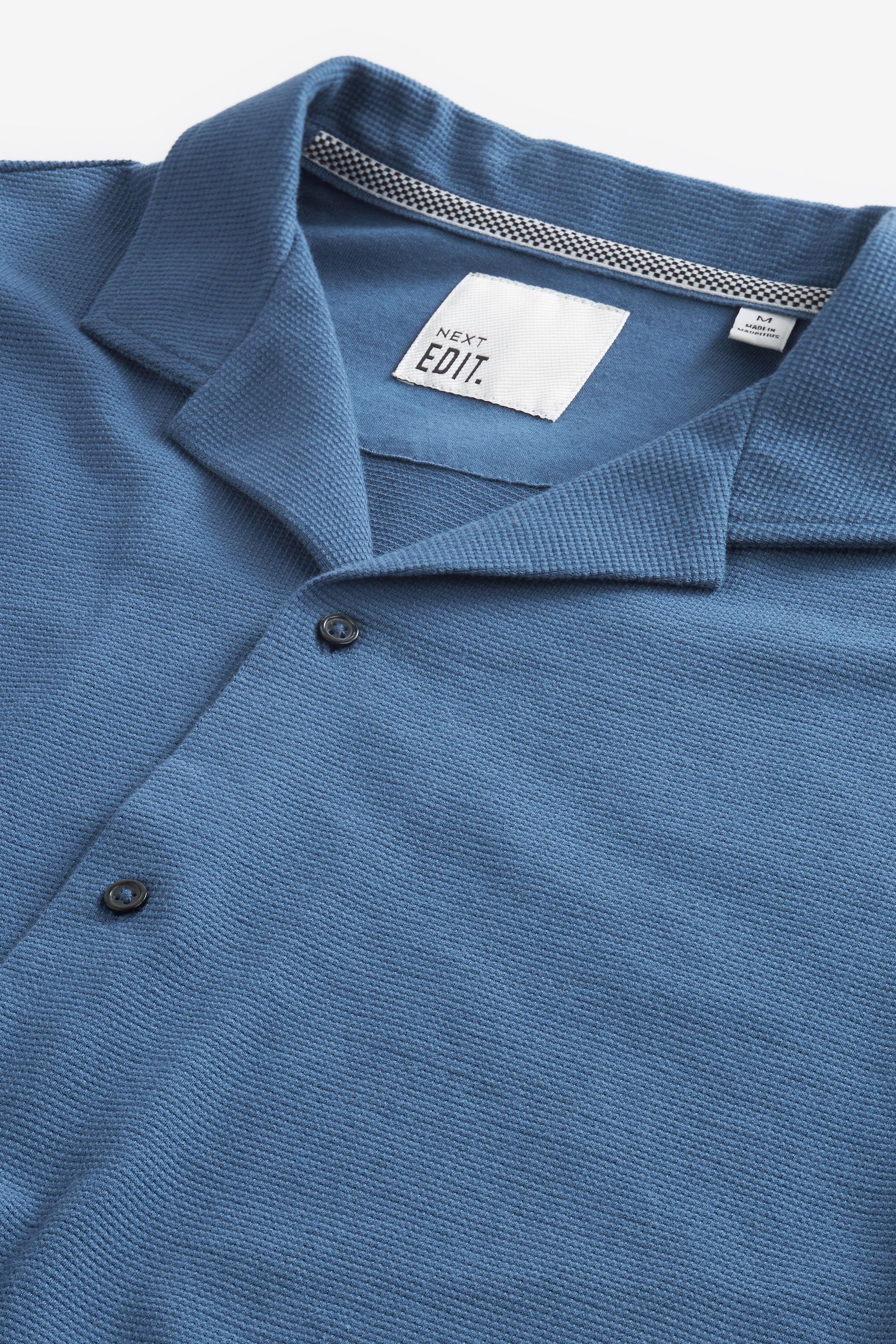 Blue (1-tlg) mit Durchgeknöpftes kubanischem Kragen Poloshirt Next Polo-Shirt