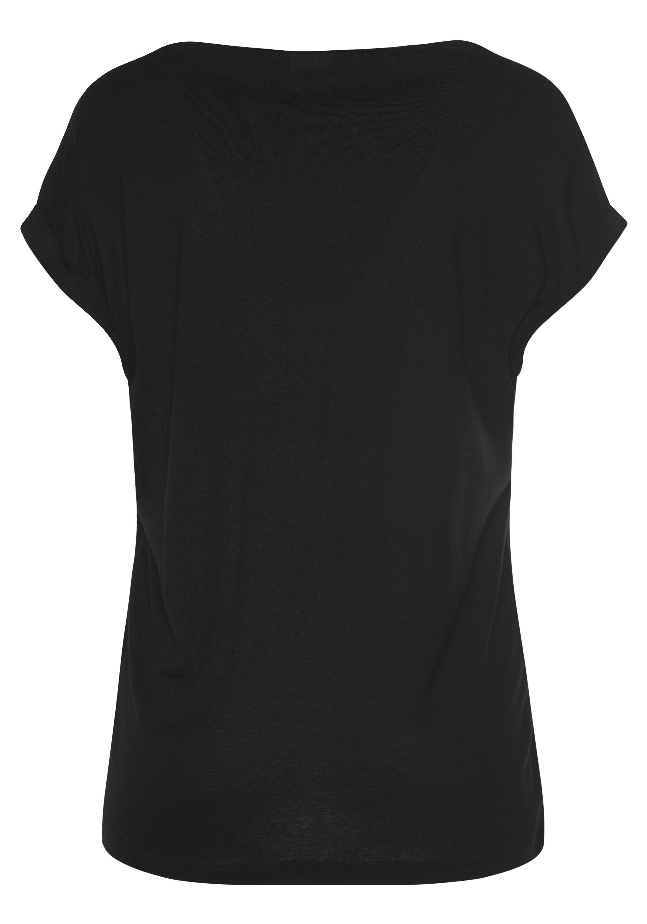LASCANA Kurzarmshirt mit Rundhalsausschnitt, Jerseyware, Ärmelaufschlag, Basic – Bild 4 von 5
