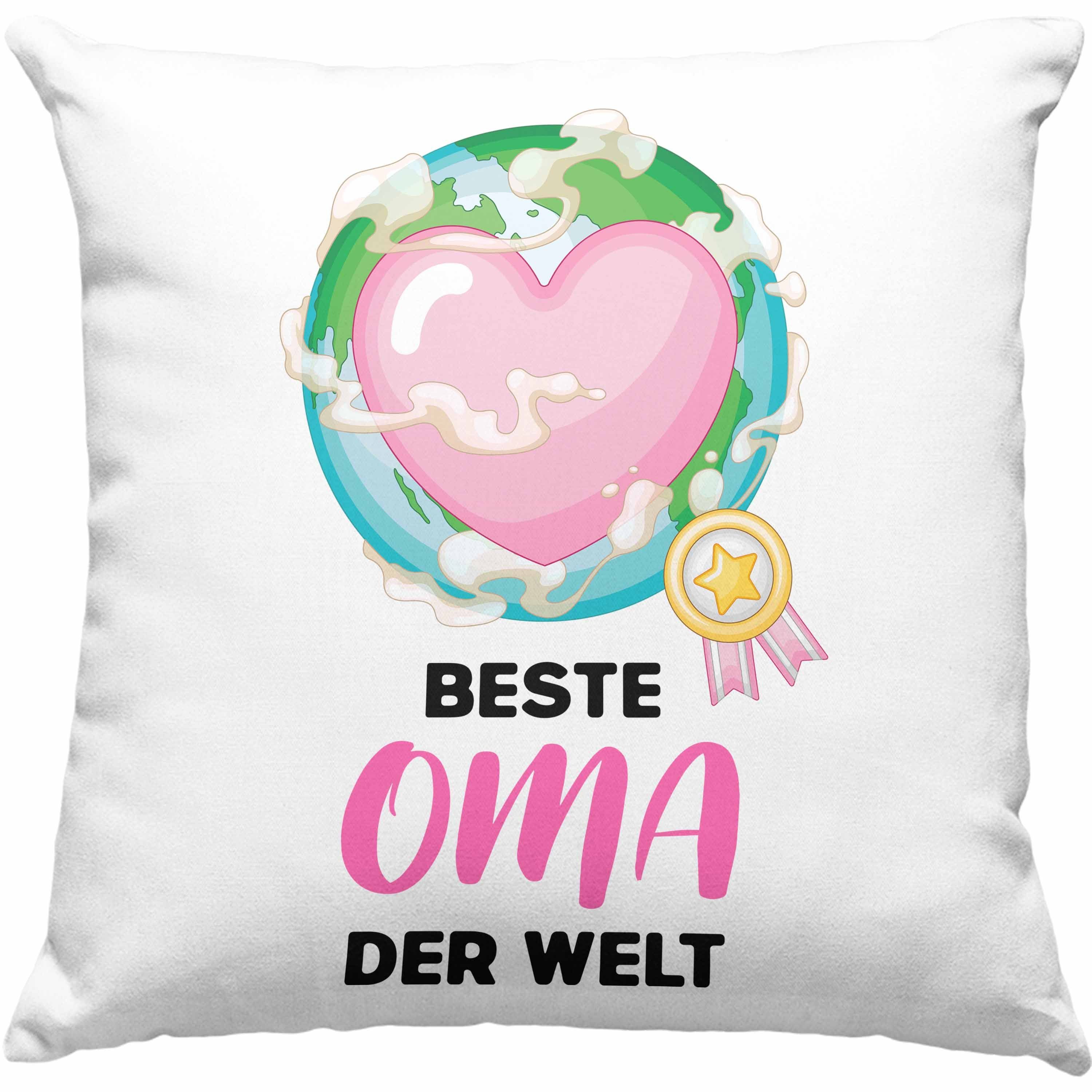 Trendation Dekokissen Trendation - Beste Oma Der Welt Geschenk von Enkel Enkelin Kissen mit Füllung 40x40 Großmutter Geburtstag Lustig Spruch Rosa