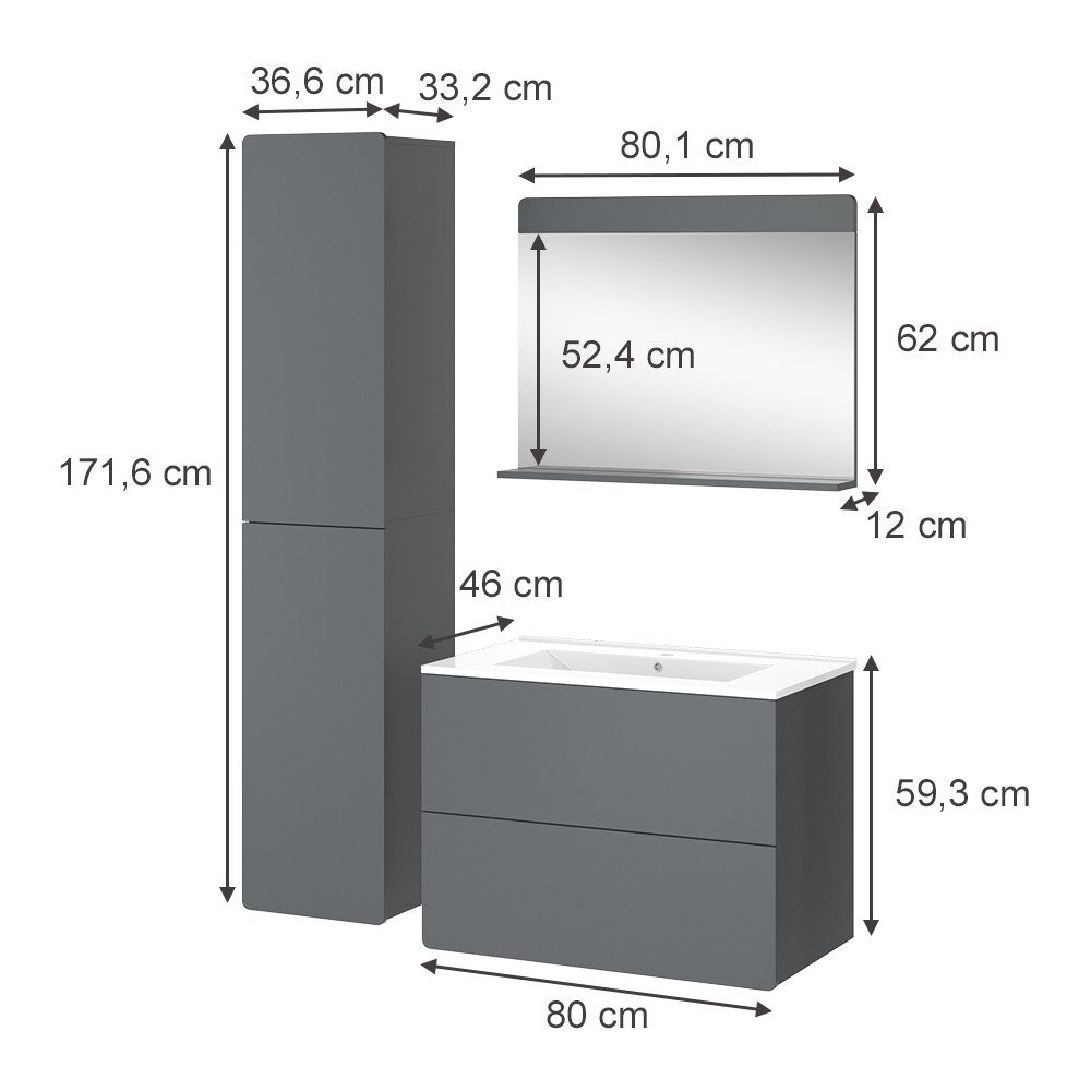 Vicco Badmöbel-Set Izan, Grau, 4 Teile günstig online kaufen
