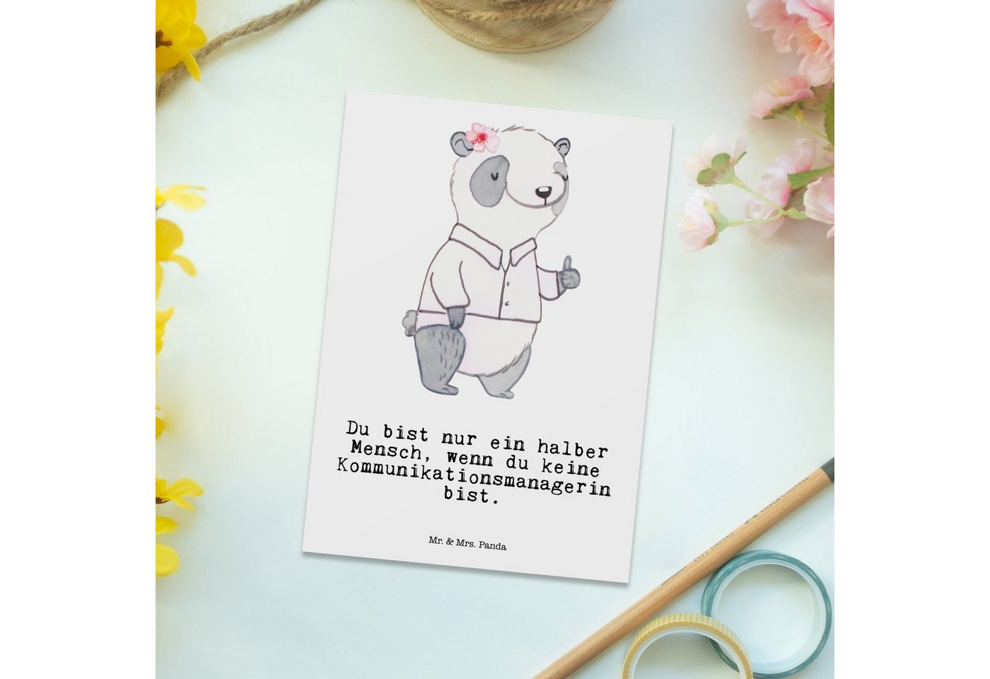 Thumbnail - Mr. & Mrs. Panda Postkarte Kommunikationsmanagerin Herz - Weiß - Geschenk, Karte, studium, Danke, Glänzende Vorderseite