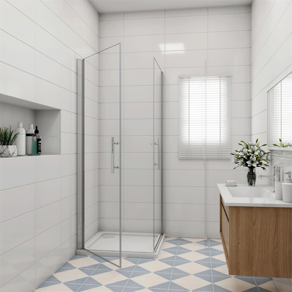 duschspa Eckdusche Duschabtrennung Eckeinstieg Duschkabine Drehtür Duschtür Nano Glas, BxT: 70x70 cm, Einscheibensicherheitsglas, Sicherheitsglas, Set