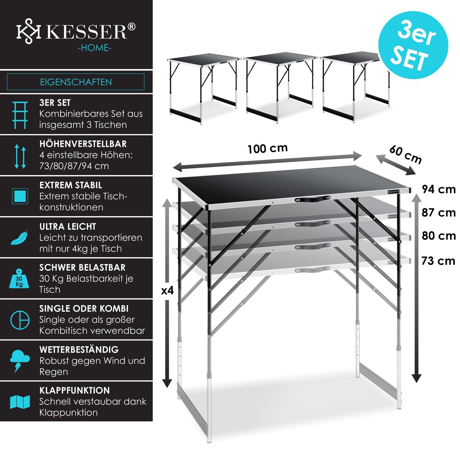 KESSER Tapeziertisch, Multifunktionstisch Profi 3- teilig, günstig online kaufen