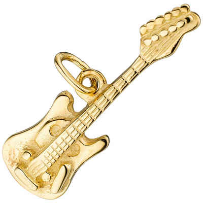Schmuck Krone Kettenanhänger Anhänger Gitarre aus 925 Silber vergoldet 23,5x13,5mm Halsschmuck Guitar, Silber 925