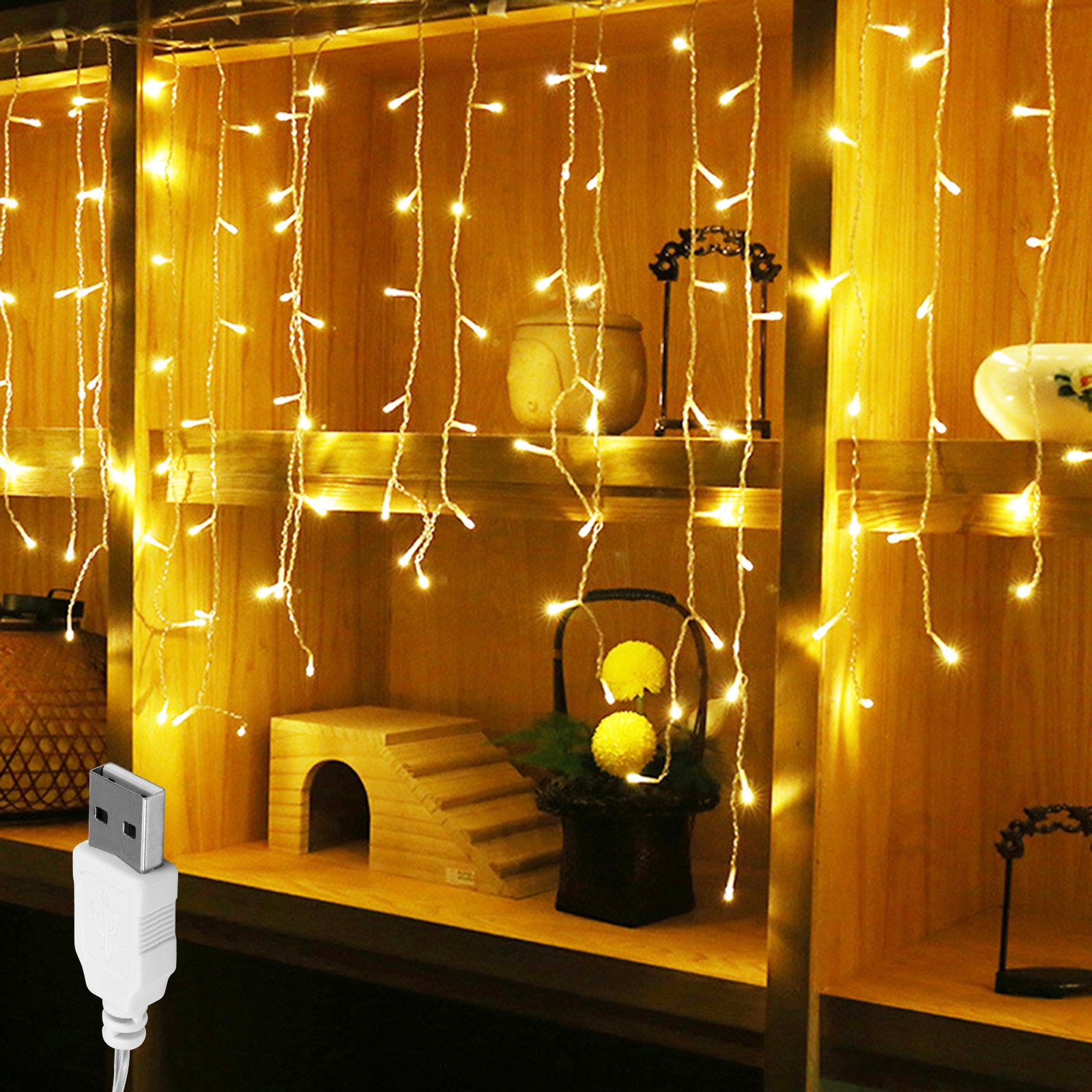 Qualra Lichterkette USB Eiszapfen/Schneeflocke Lichterkette 96 LEDSs Innen günstig online kaufen