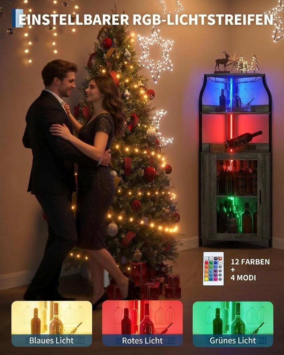 GarveeMore Eckschrank 5-stufiges mit Steckdose,Weinschrank mit LED-Streifen&Gläserhalterung Bar-Möbel für Spirituosen (Heimgebrauch & kleine Räume) – Bild 5 von 5
