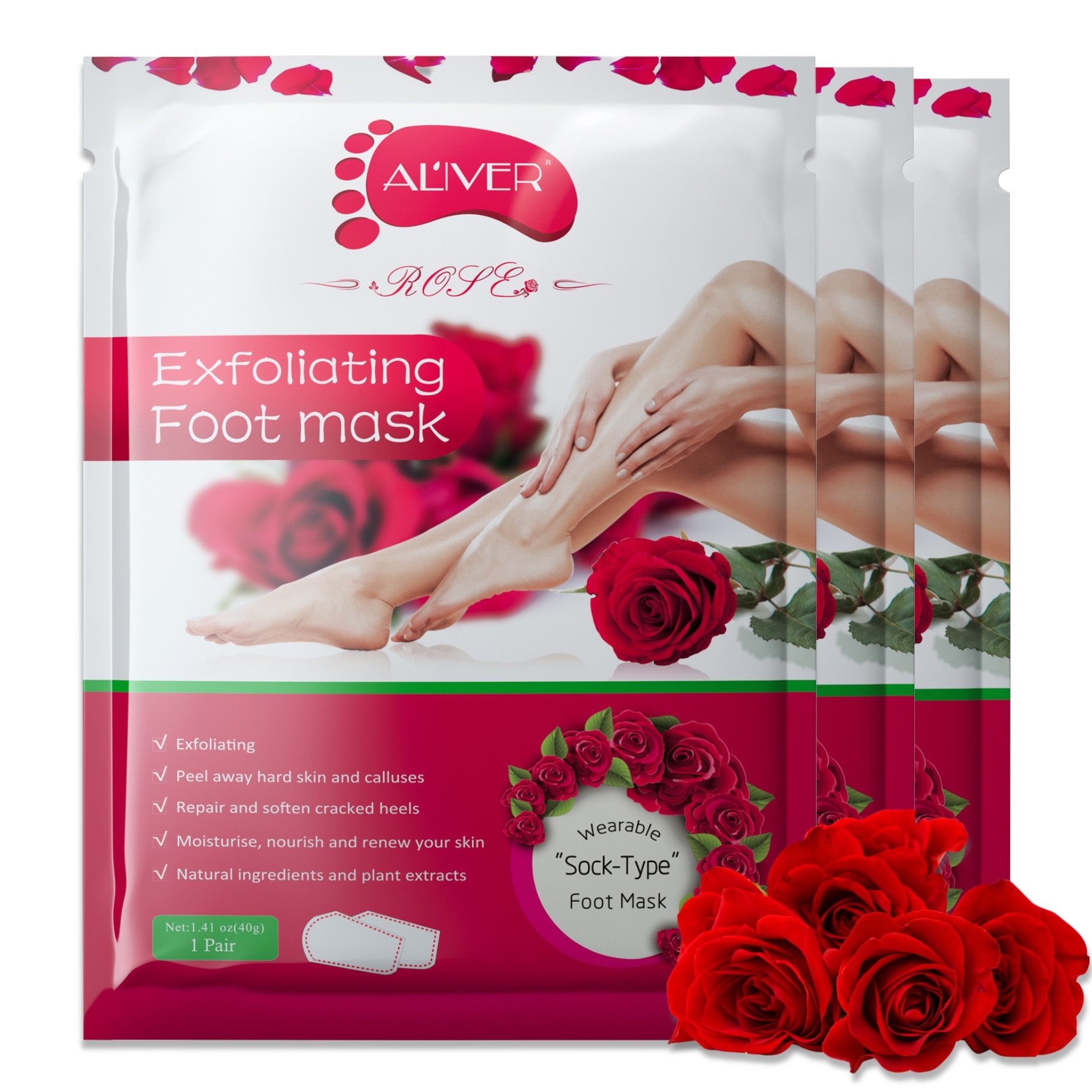 ALIVER Fußmaske Fußpflege Anti Hornhaut Socken Rose Aliver, 3-tlg.