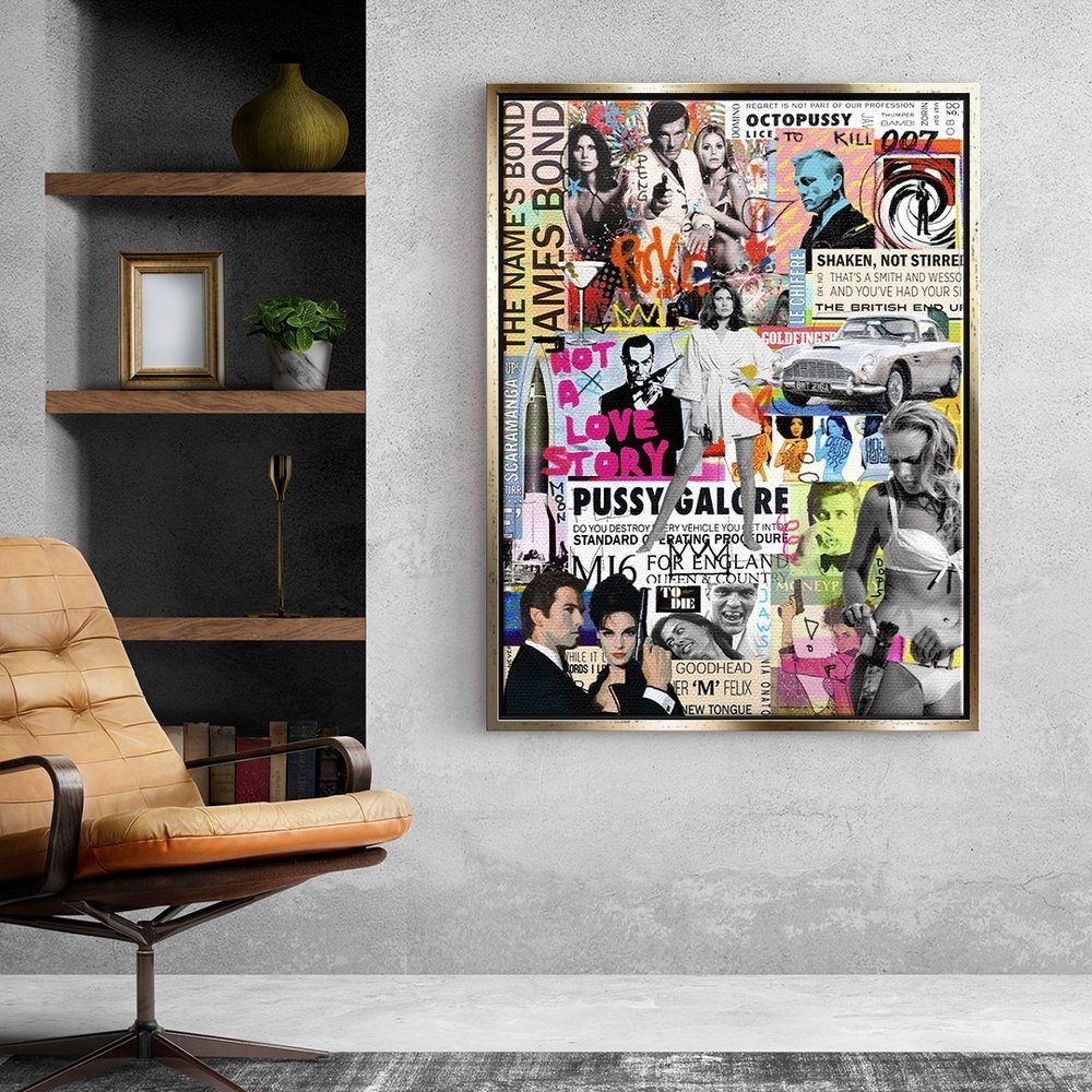 Pop DOTCOMCANVAS® Bond Rahmen James weißer Leinwandbild Art mit Leinwandbild, premium Collage Rahmen