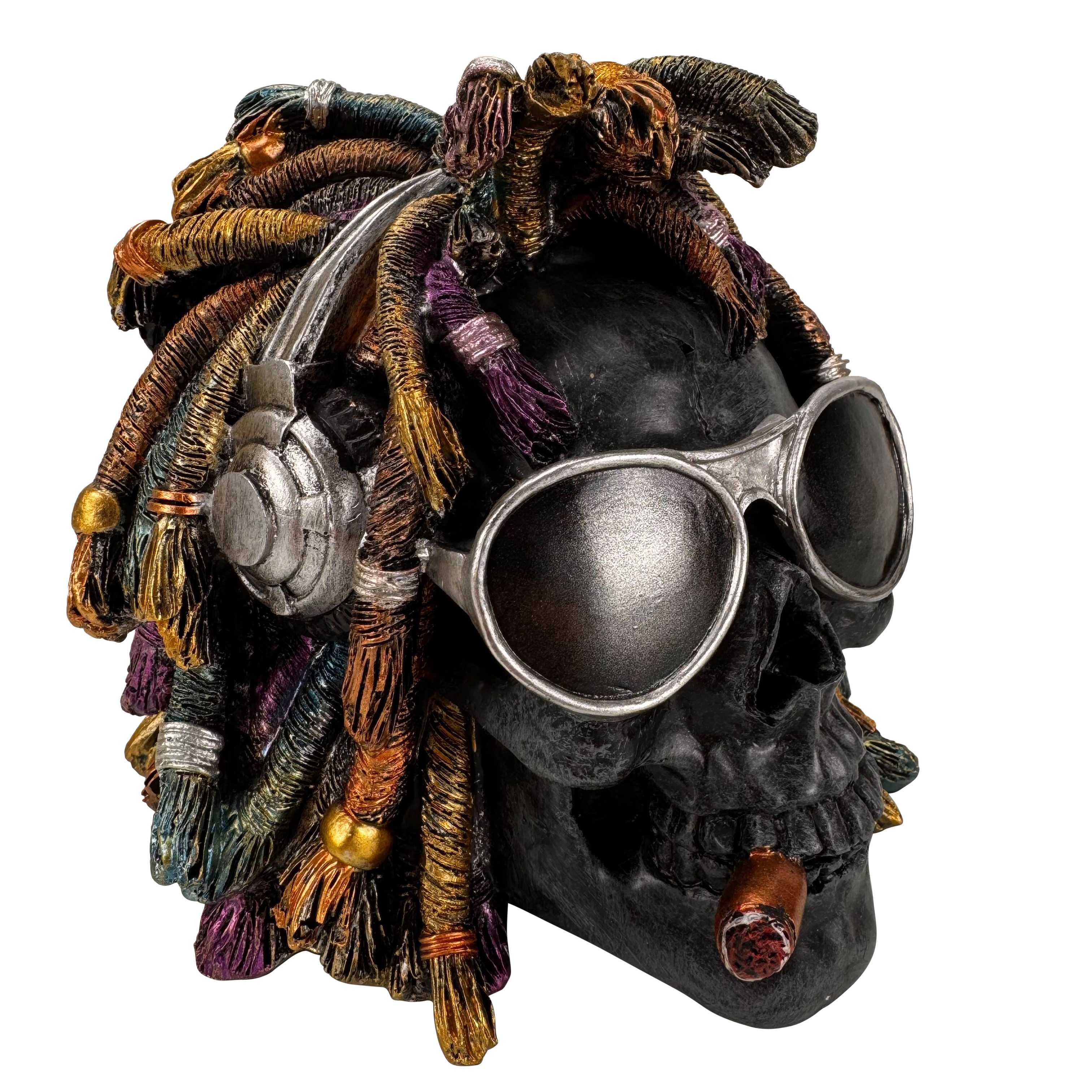 Online-Fuchs Dekofigur Rastafari Totenkopf, Skull mit "Tüte" - Gartenfigur für außen geeignet (17 cm groß, wetterfest), aus hochwertigem Kunstharz gefertigt - für den Innen- und Außenbereich