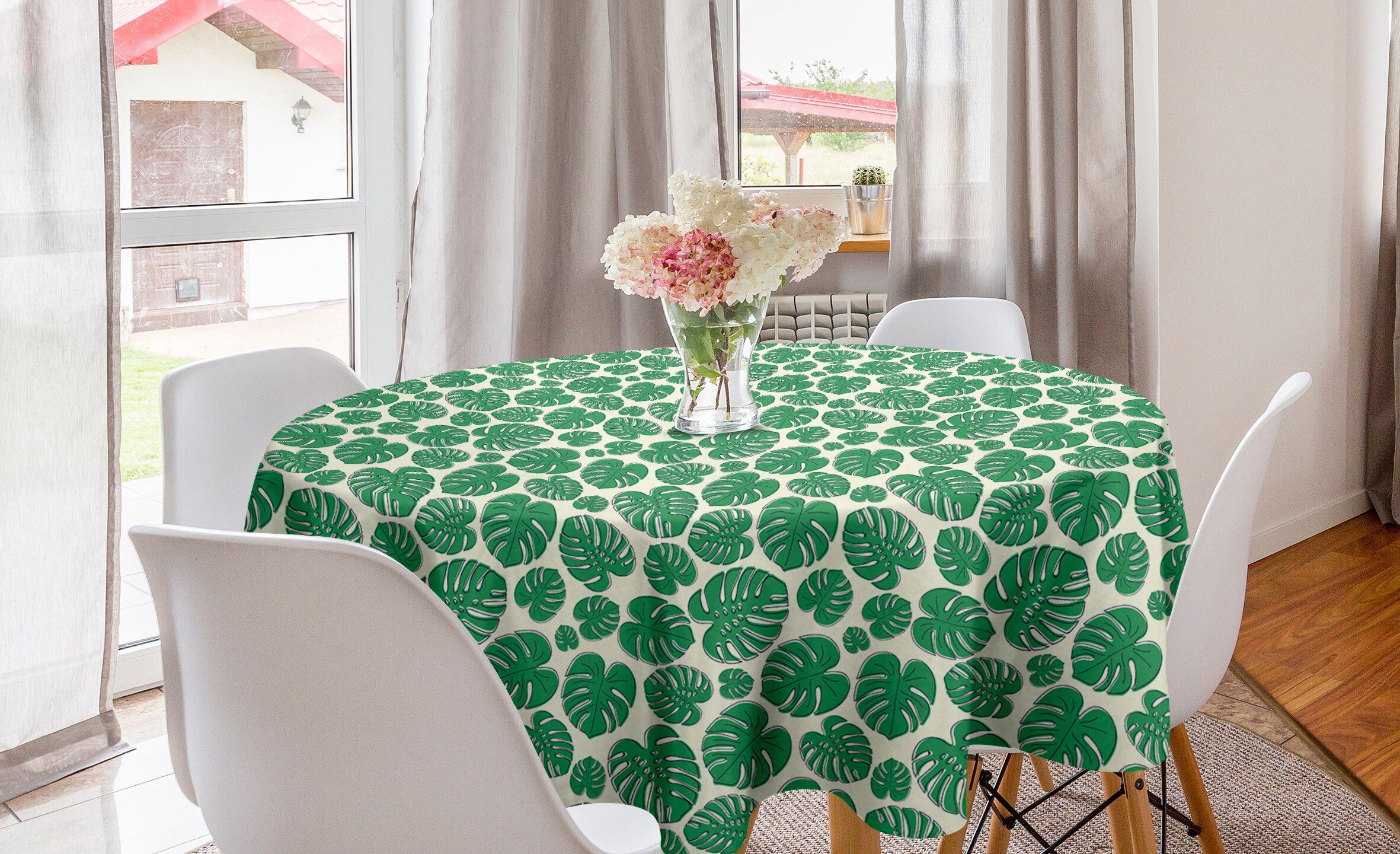 Abakuhaus Tischdecke Kreis Tischdecke Abdeckung für Esszimmer Küche Dekoration, Philodendron Hawaii-Sommer-Blätter