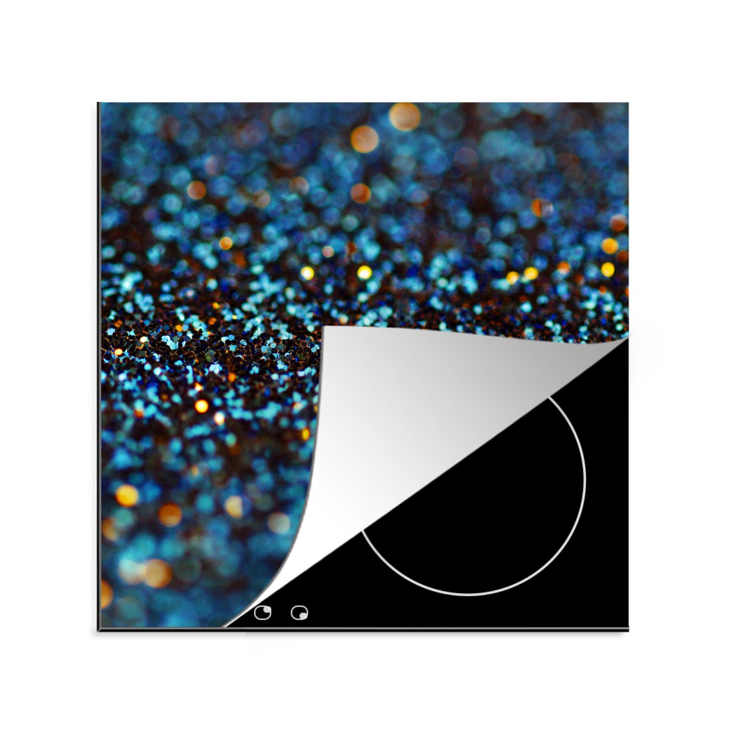 MuchoWow Herdblende-/Abdeckplatte Glitter - Blau - Abstrakt - Design, Vinyl, (1 tlg), 78x78 cm, Ceranfeldabdeckung, Arbeitsplatte für küche
