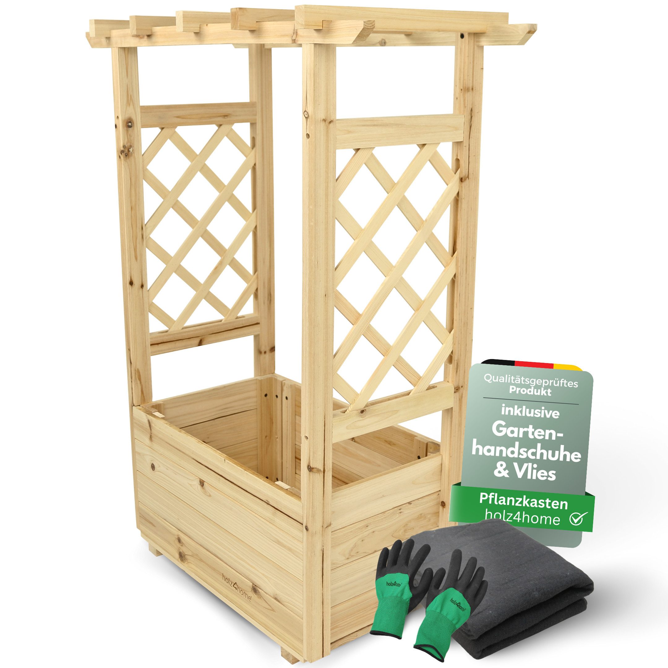 holz4home® Blumenkasten Pflanzkasten mit Dach aus Tannenholz inkl. Vlieseinlage I Pflanzkübel, inkl. Gartenhandschuhe