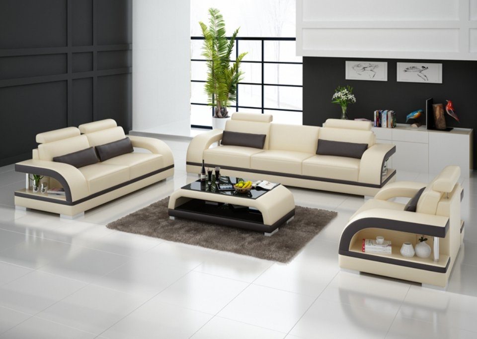 Polster Tisch Garnitur Sofa Couch Leder in Design, Sitz Set Made Couch Sofa JVmoebel 3+2+1 Europe