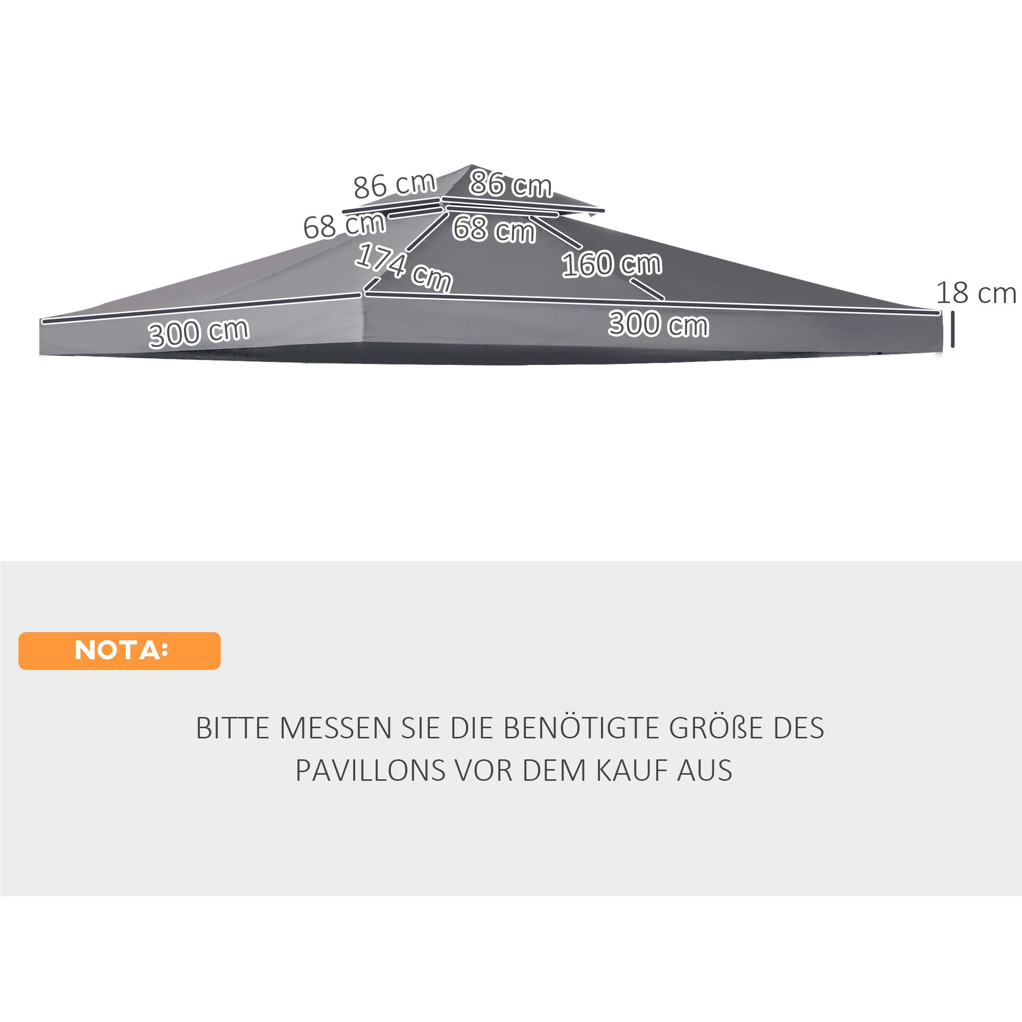 MC Star Pavillon-Ersatzdach für Metallpavillon 3x3m, Dunkelgrau, wetterfest günstig online kaufen