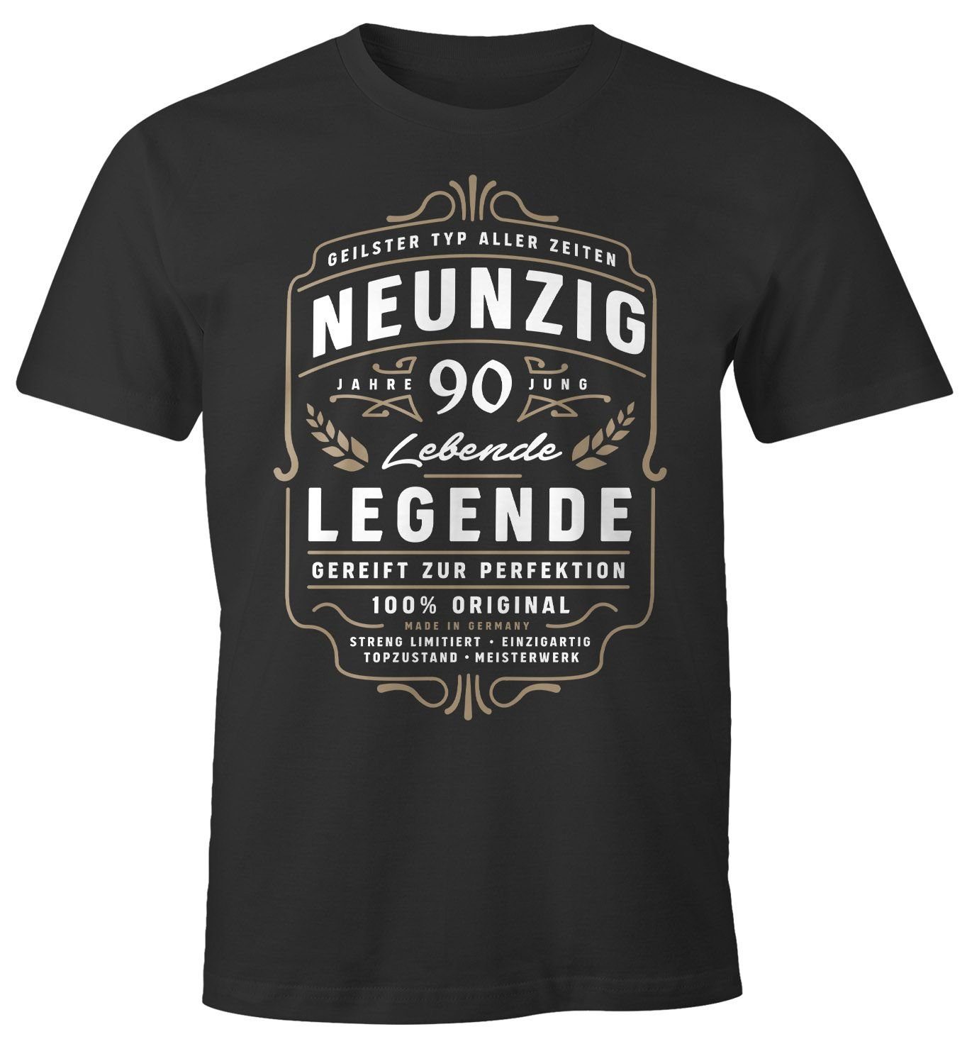 schwarz Print - MoonWorks Geburtstag mit Männer 90 Lebende MoonWorks® 18 Neunzig T-Shirt für Geschenk Print-Shirt Legende Alter Herren
