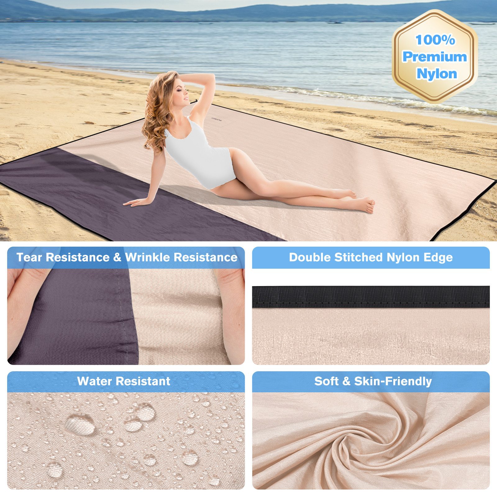 Picknickdecke Stranddecke Sandfrei super groß 210x200 cm, Sanddicht Wasserdicht, Fintie, Super Leicht Dünn Bequem Langlebiges Material, Strandmatte, Strandtuch – Bild 4 von 5
