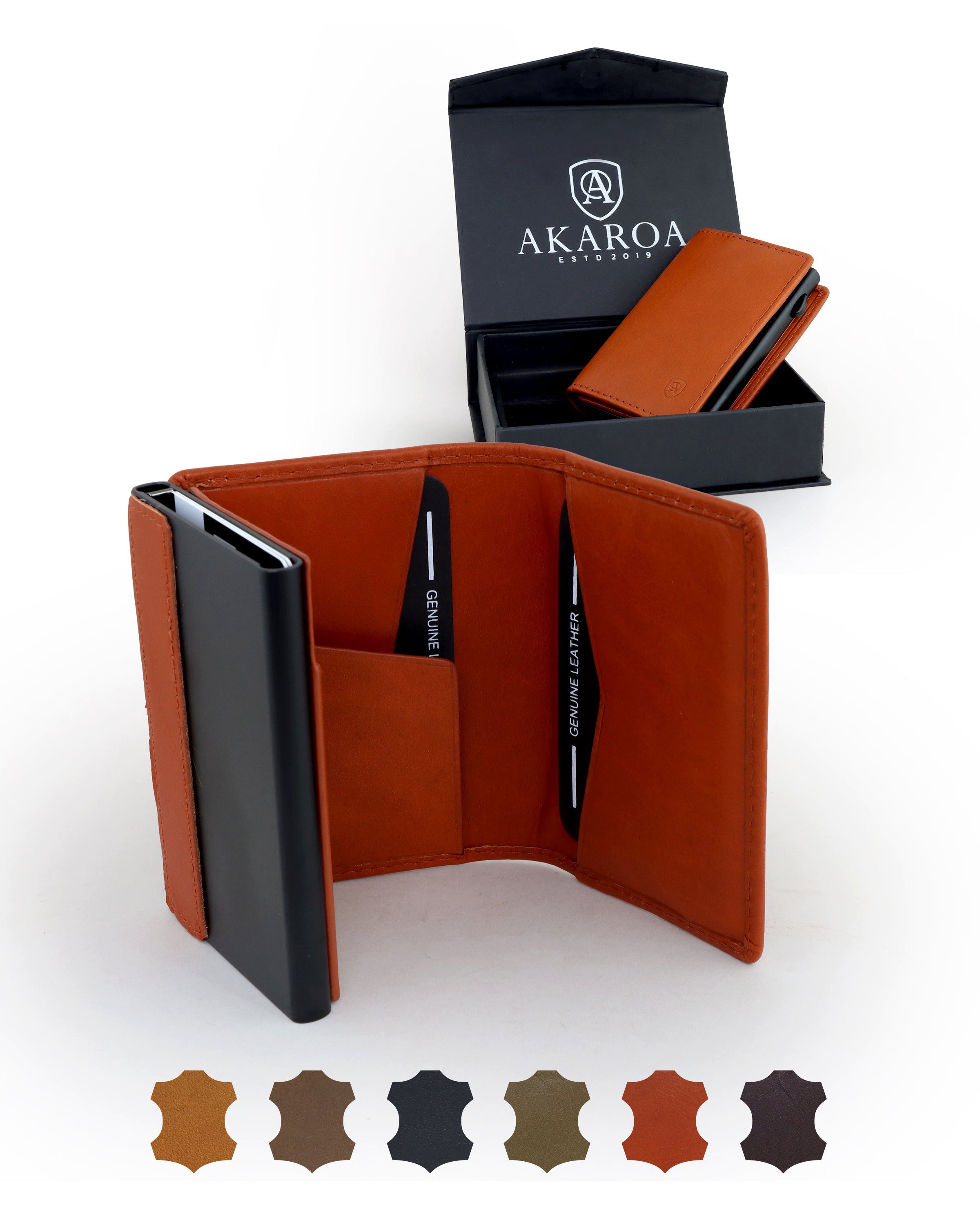 AKAROA Geldbörse Kartenetui Slim Wallet PELLE – Popup Cardholder mit Kartenauswurf
