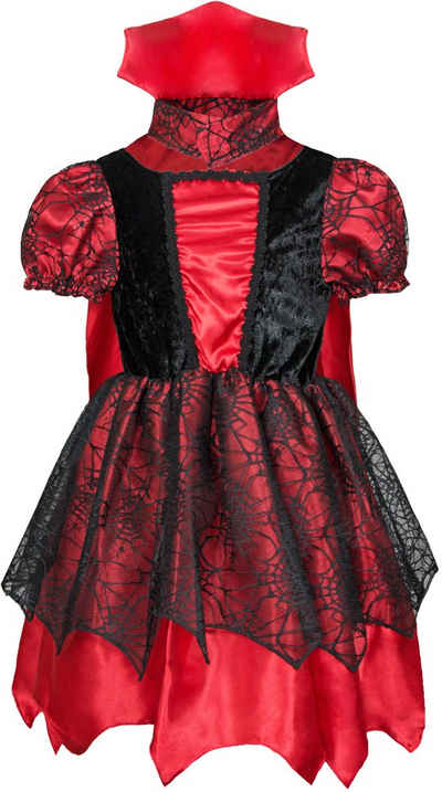 Das Kostümland Hexen-Kostüm Hexe Vampir Kostüm Willow für Kinder - Rot Schwarz - Spinnenkönigin Mädchen Karnevalskostüm Halloween