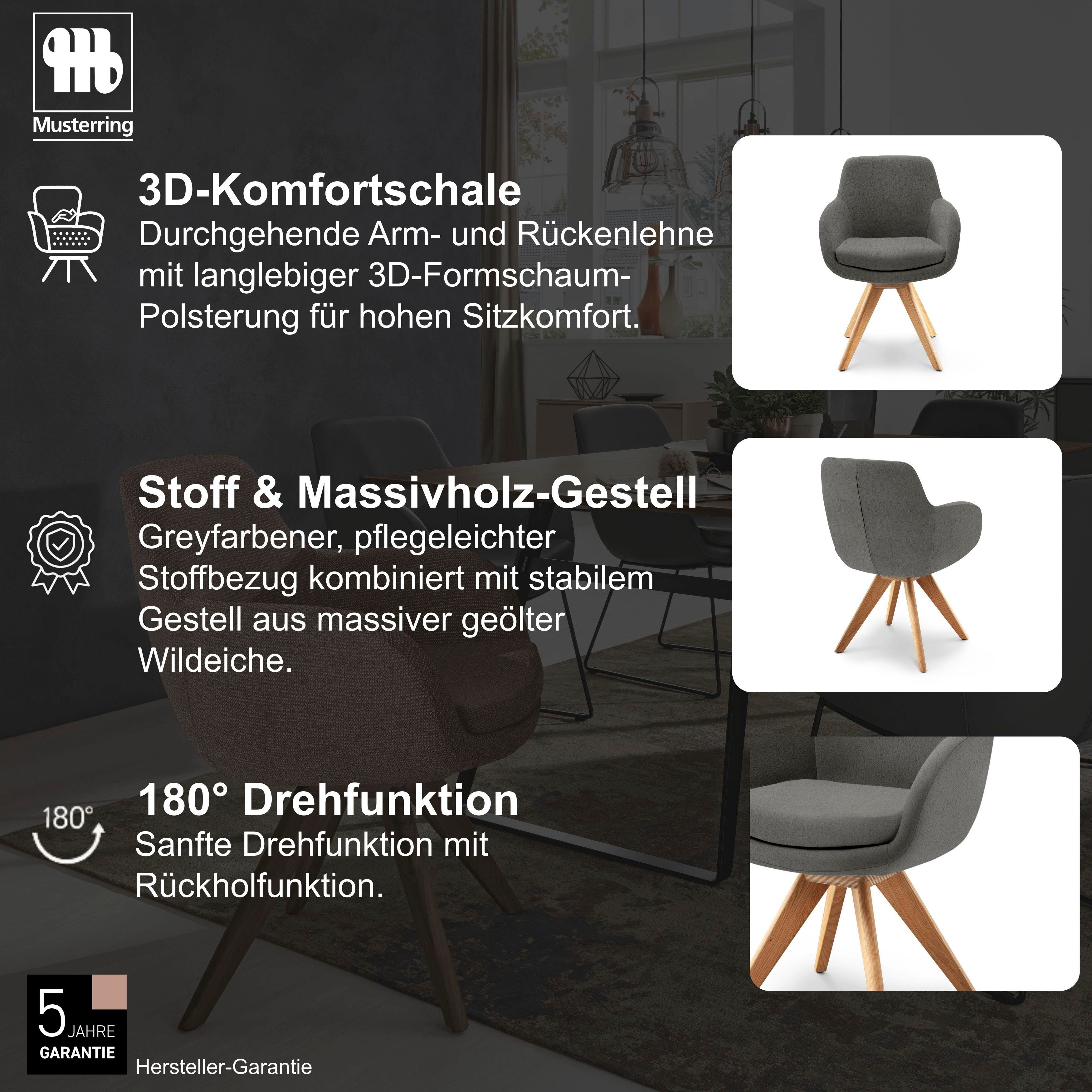 Musterring Esszimmerstuhl Tavia (Set, 2 St), Stativgestell Eiche Bianco, Drehfunktion optional, diverse Farben