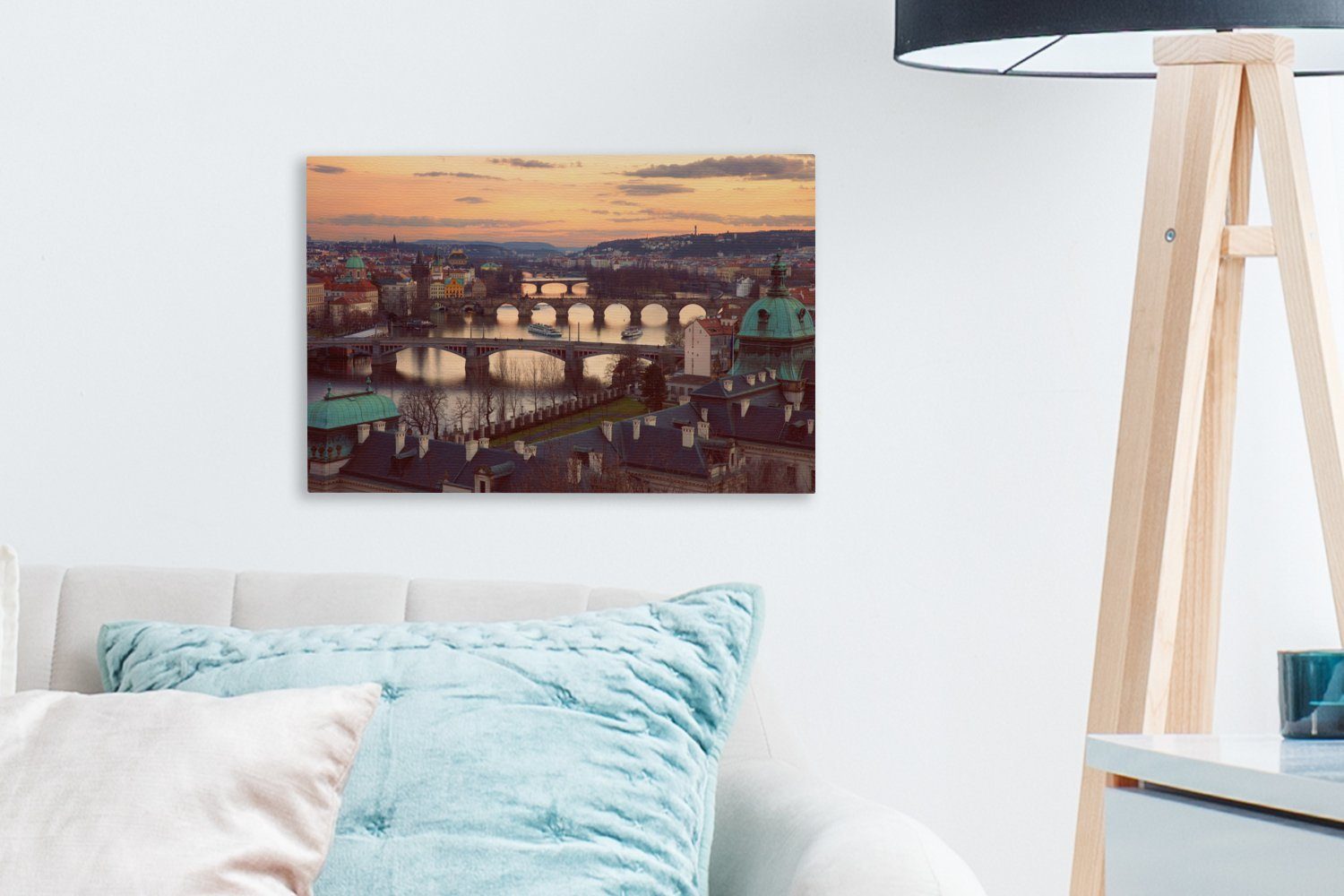 OneMillionCanvasses® Leinwandbild Sonnenuntergang - Wandbild - 30x20 Wanddeko, (1 cm Prag Aufhängefertig, St), Leinwandbilder, Brücken