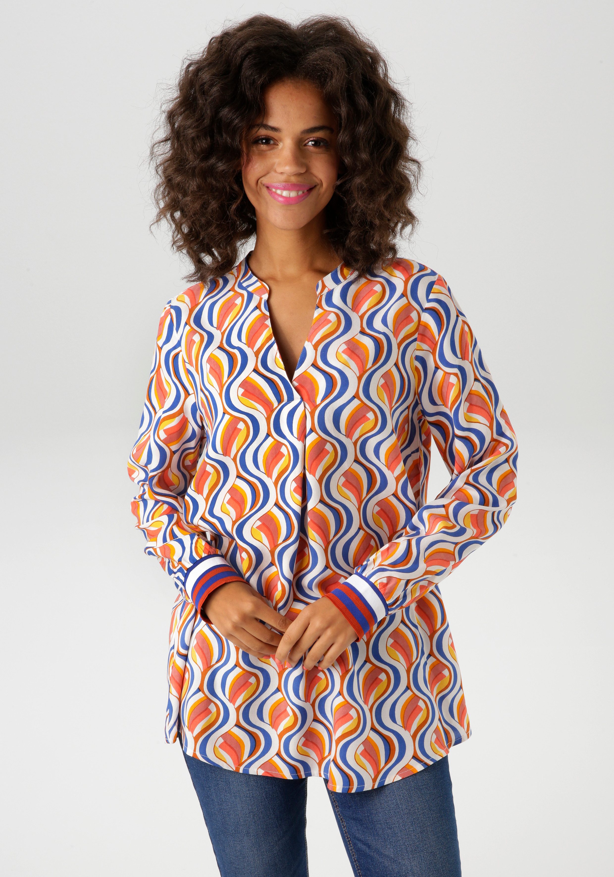 Aniston CASUAL Schlupfbluse mit interessantem Retro-Muster günstig online kaufen