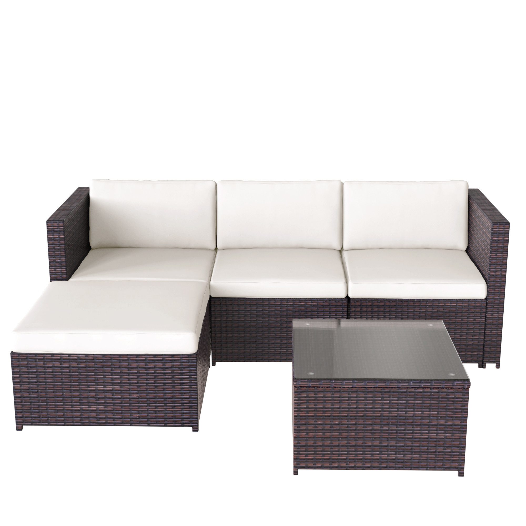Gartenlounge-Set, (5-tlg., Gartenmöbel Set für 4 Personen), Polyrattan Sitzgruppe mit Garten-Sofa, Garten-Tisch und Hocker