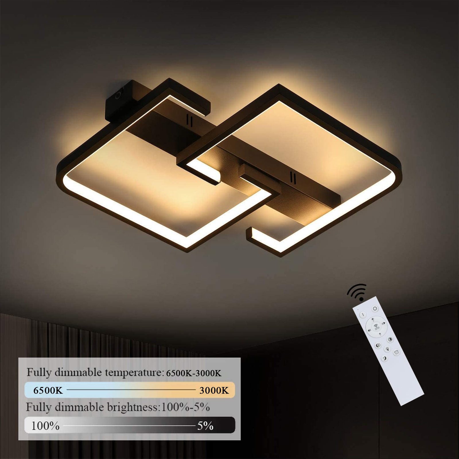 Nettlife LED Deckenleuchte Schwarz Dimmbar Fernbedienung 35W deckenlampe, LED fest integriert, Warmweiß, Neutralweiß, Kaltweiß