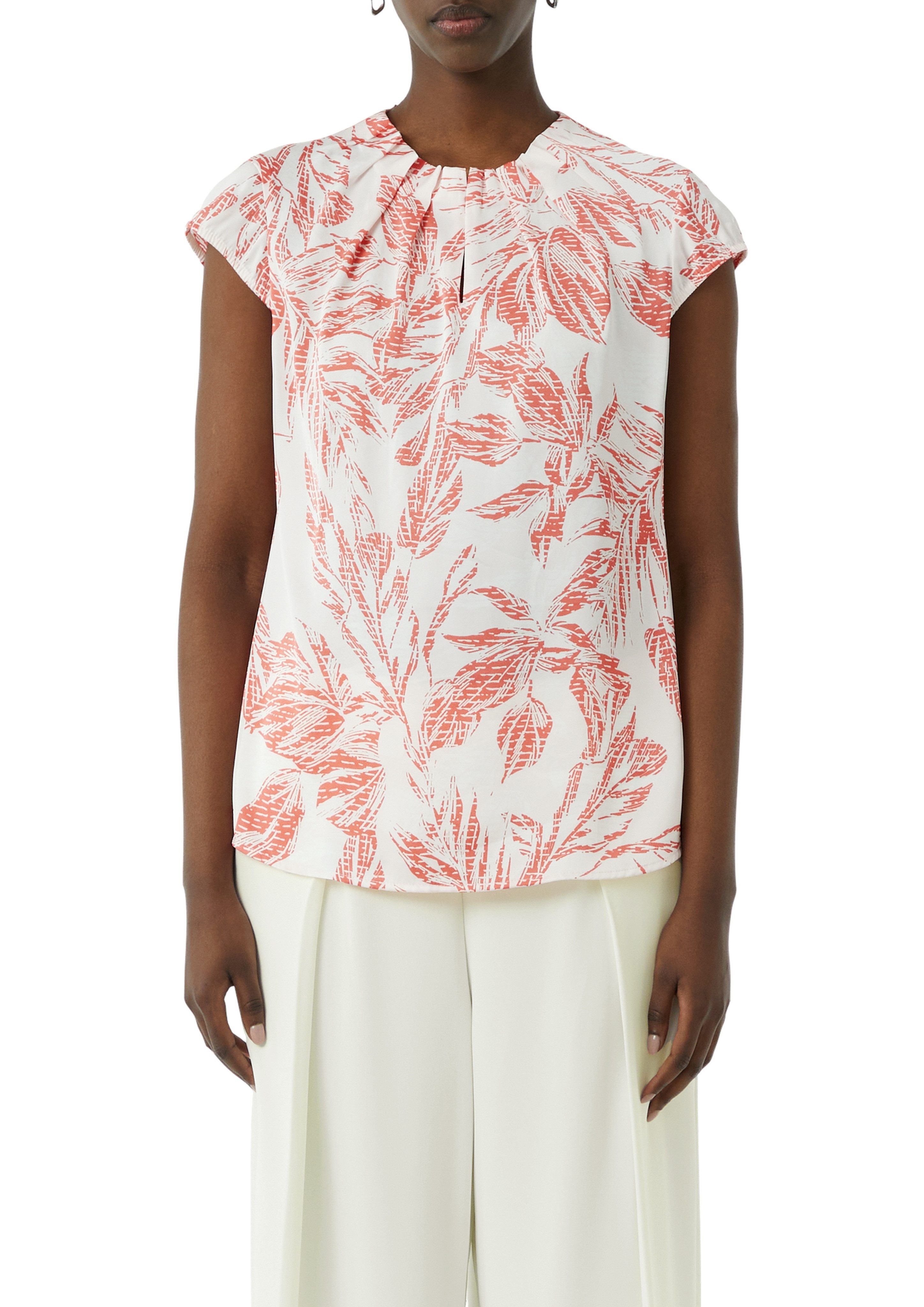 comma Kurzarmbluse mit All-Over Print und gerafftem Ausschnitt günstig online kaufen
