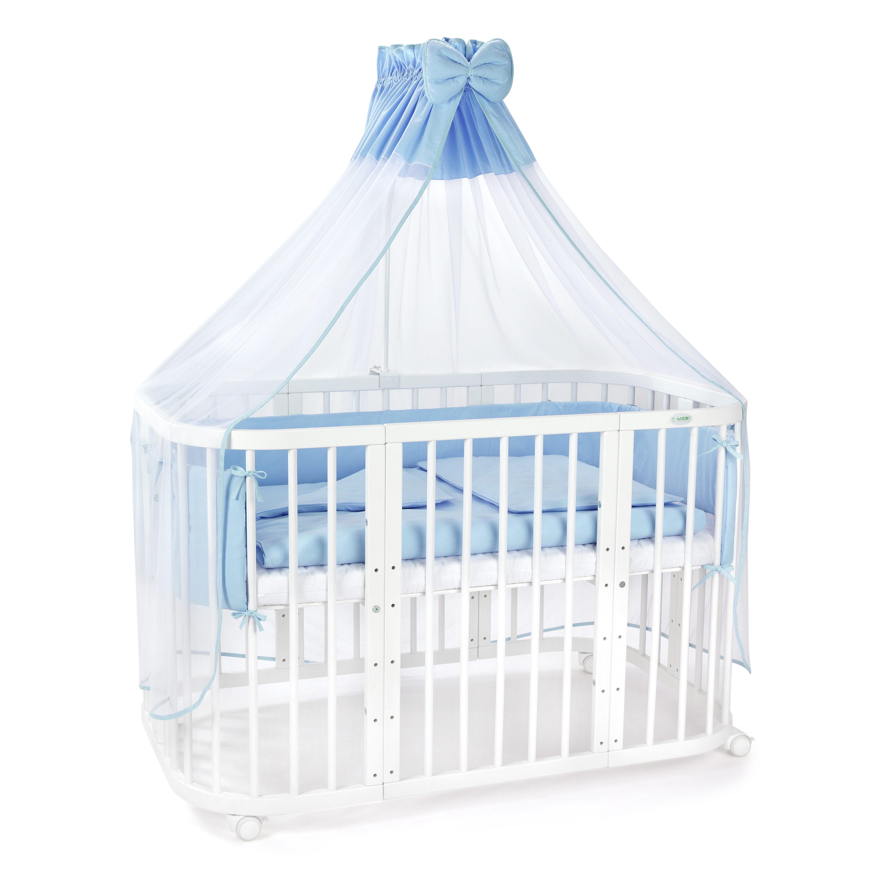 Waldin Babybett Mobiles Babybett aus Holz 7in1 mit Matratze, mitwachsend
