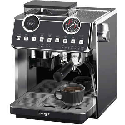 iceagle Espressomaschine EM653 Espressomaschine mit Doppelkesselsystem, 20 Bar, Korbfilter, 2200W