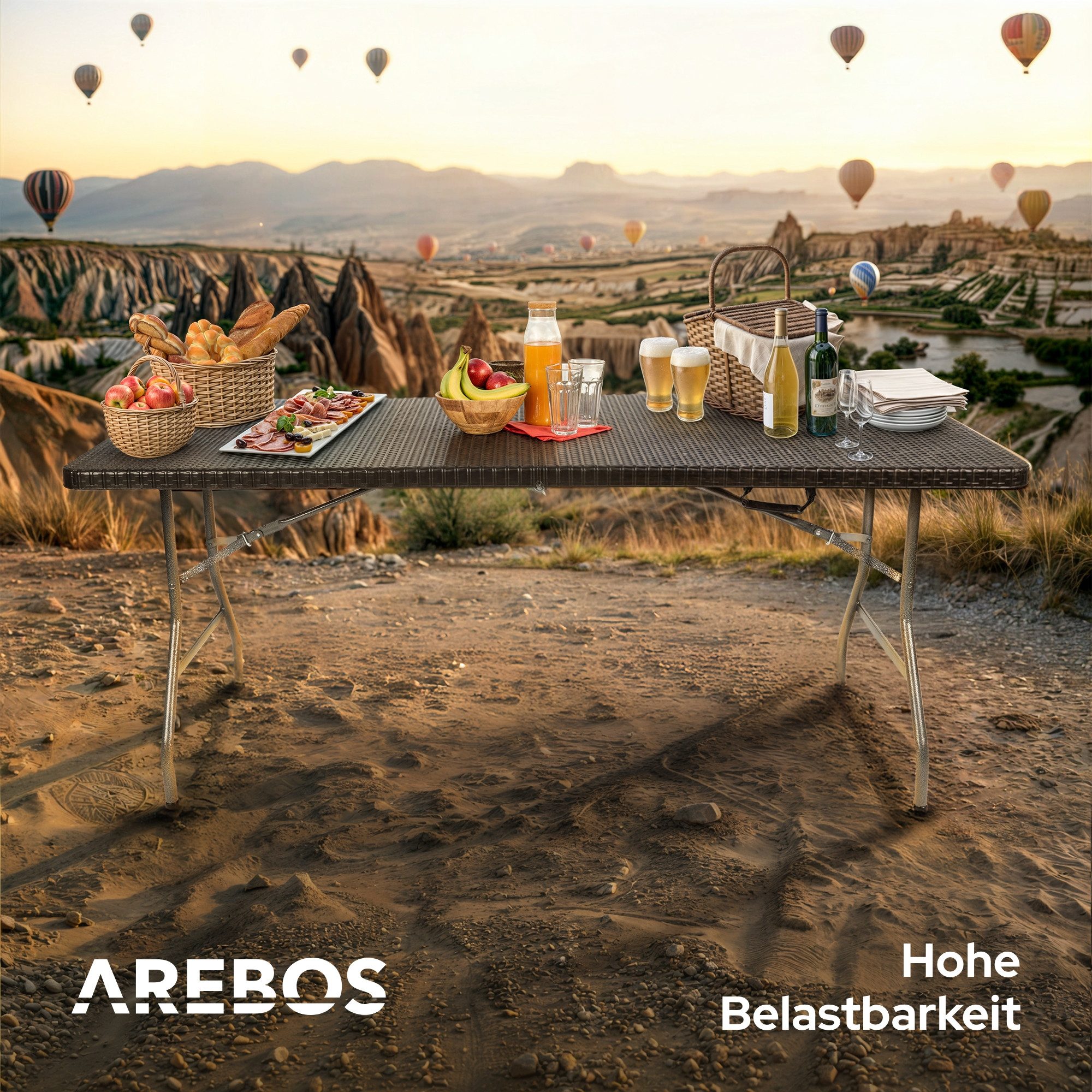 Arebos Klapptisch 182 cm, klappbar für Garten, Camping, Buffet, bis 150 kg, Einfach auf- und abzubauen – keine Werkzeuge nötig