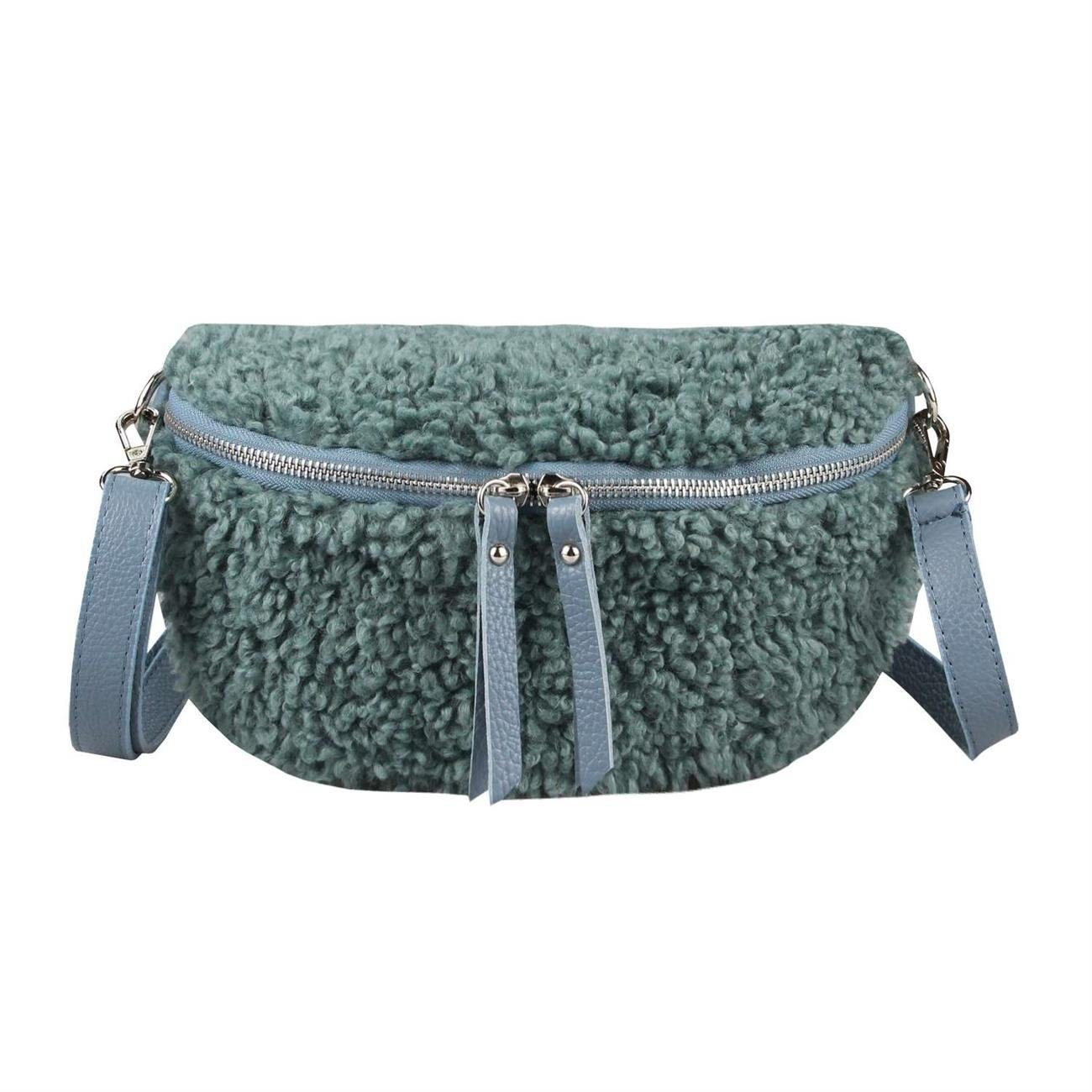 ITALYSHOP24 Bauchtasche Damen Teddyfell Plüsch Hüfttasche CrossBody Leder, als Schultertasche, Gürteltasche, Umhängetasche tragbar