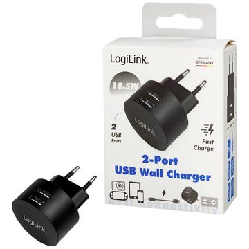 LogiLink USB Steckdosenadapter, 2x USB-Port für Fast USB-Ladegerät