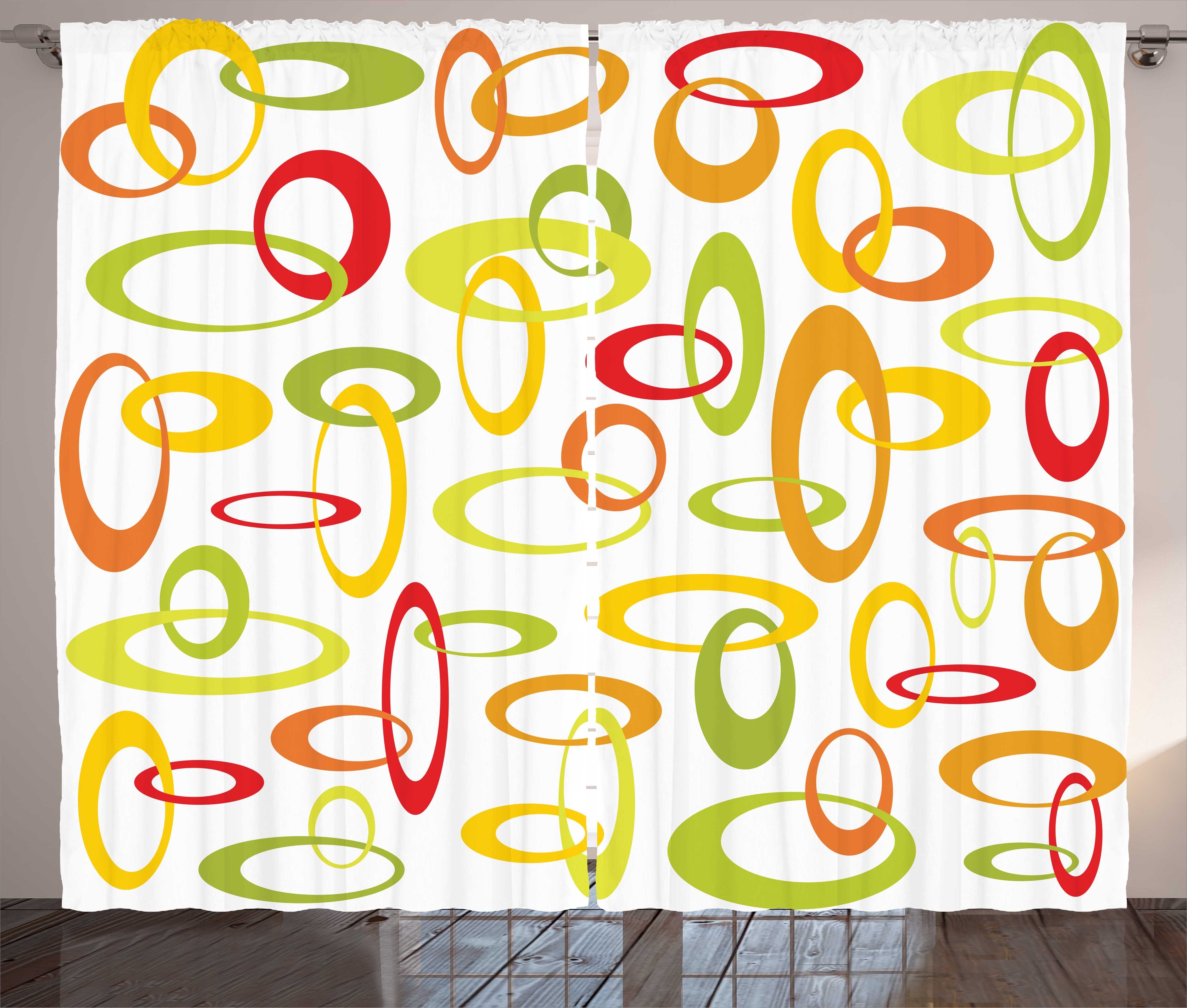 Citrus Gardine Abstrakte mit Schlaufen Vorhang Schlafzimmer Tone und Kräuselband Geometrie Ovals Abakuhaus, Haken,