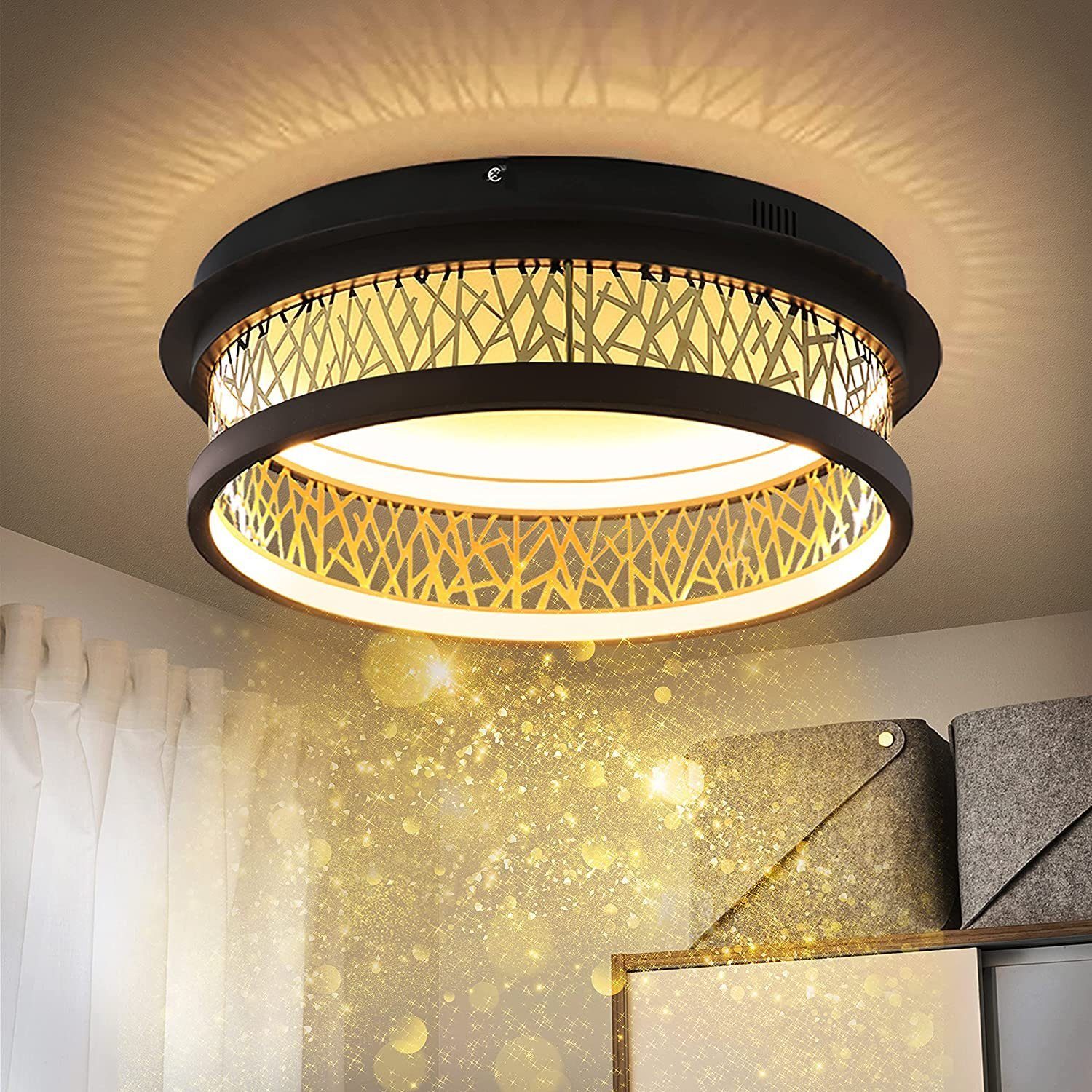 LED Decken Lampe Gold-Schwarz Beleuchtung Leuchte Ø 50 cm Wohn Zimmer Küche Flur 