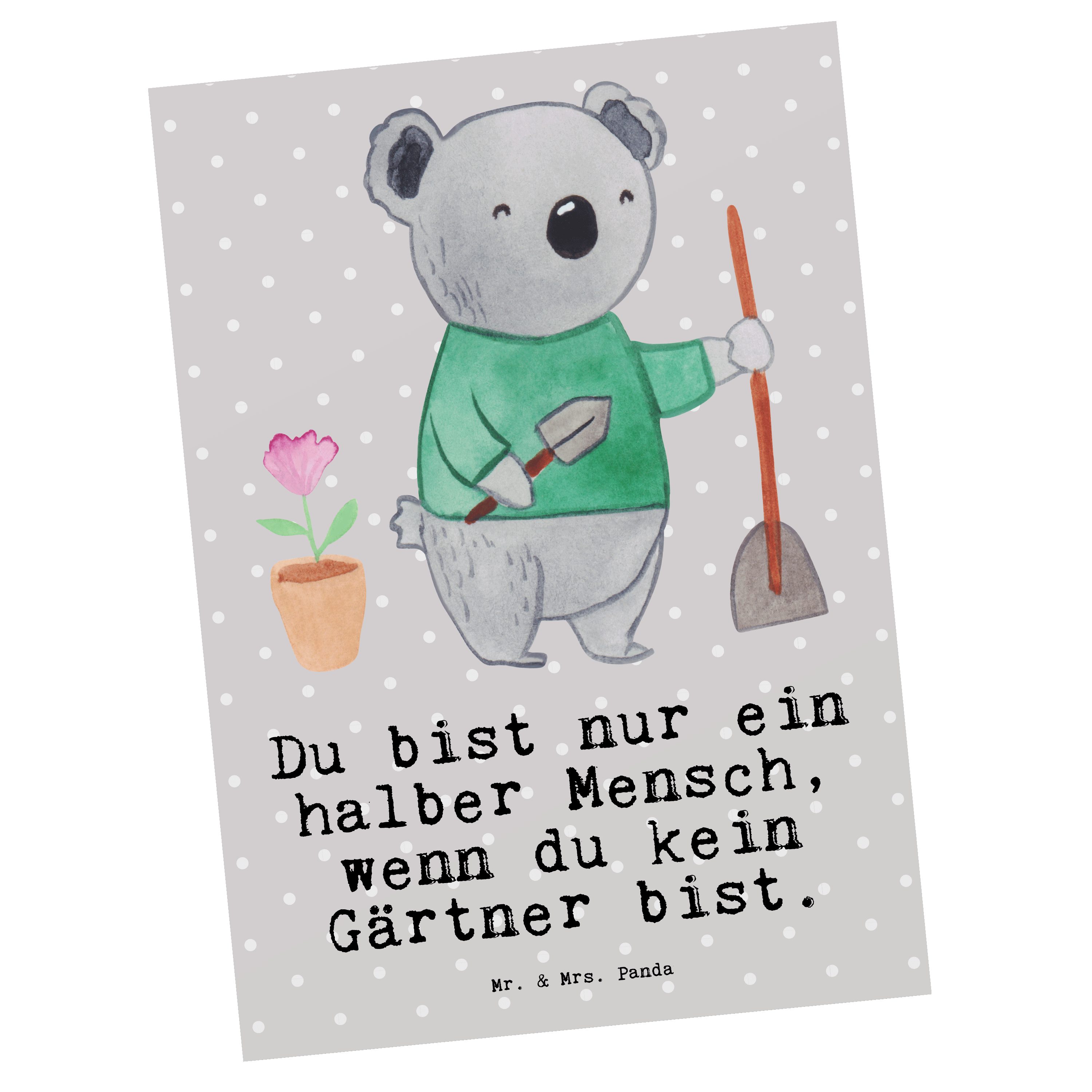 Herz Mr. Gar - & Gärtner Einladung, Postkarte Geschenk, Pastell Panda Grau Mrs. mit Gärtnerei, -