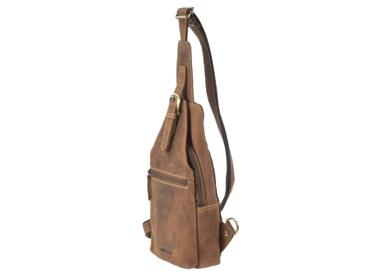 Greenburry Umhängetasche "Vintage" Leder, Crossbag, Eingurtrucksack 20x40cm, antik Look, Crossbody Bag