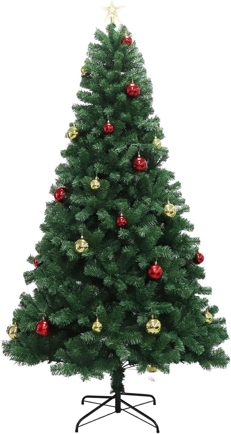 GarveeMore Künstlicher Weihnachtsbaum Tannenbaum aus PVC in Grün,stabiler Metallständer,schnelle Montage, 183 cm, PVC-Nadeln, Metallständer, 3-Schritt-Montage, wiederverwendbar