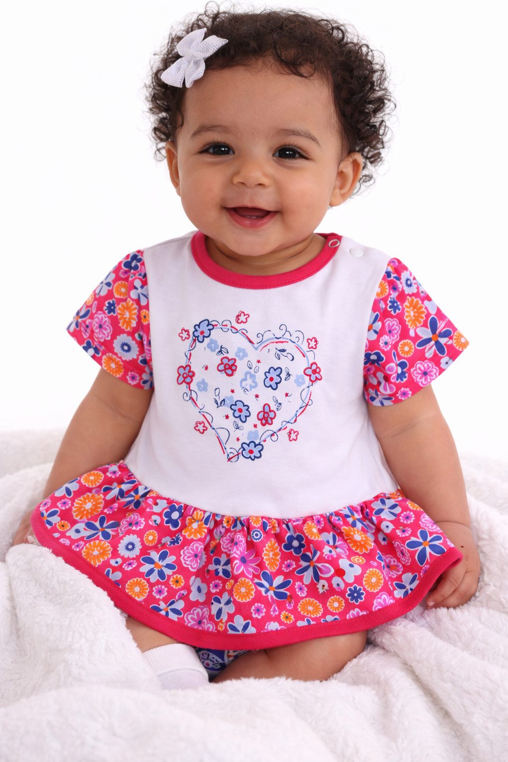 Bodykleid Body Kleid Baby Spieler Bodykleidchen in Weiß Pink mit Blumen
