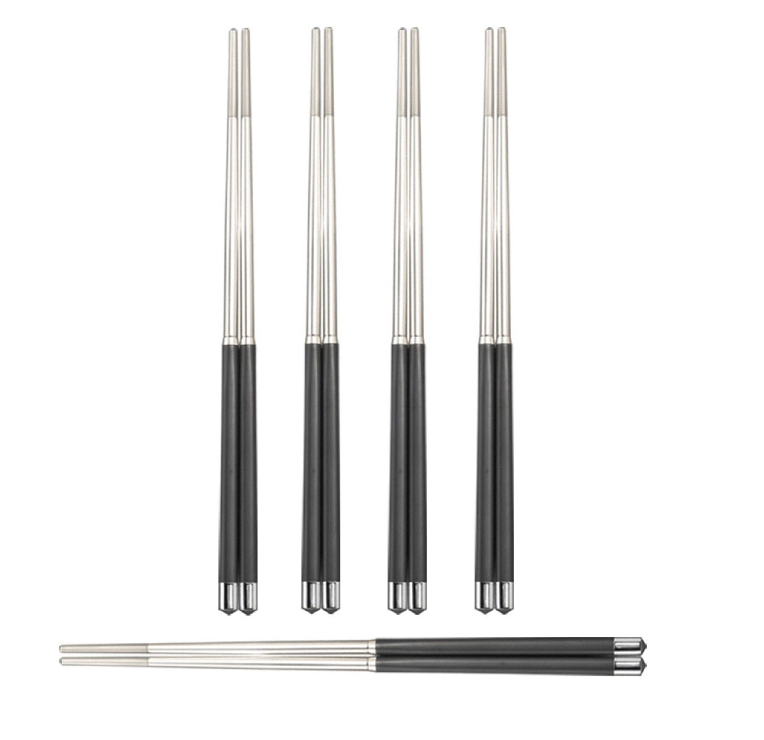 BAYLI Pizzaschneider 5 Paar Chinesische Essstäbchen Set aus Edelstahl, edle Sushi Stäbchen