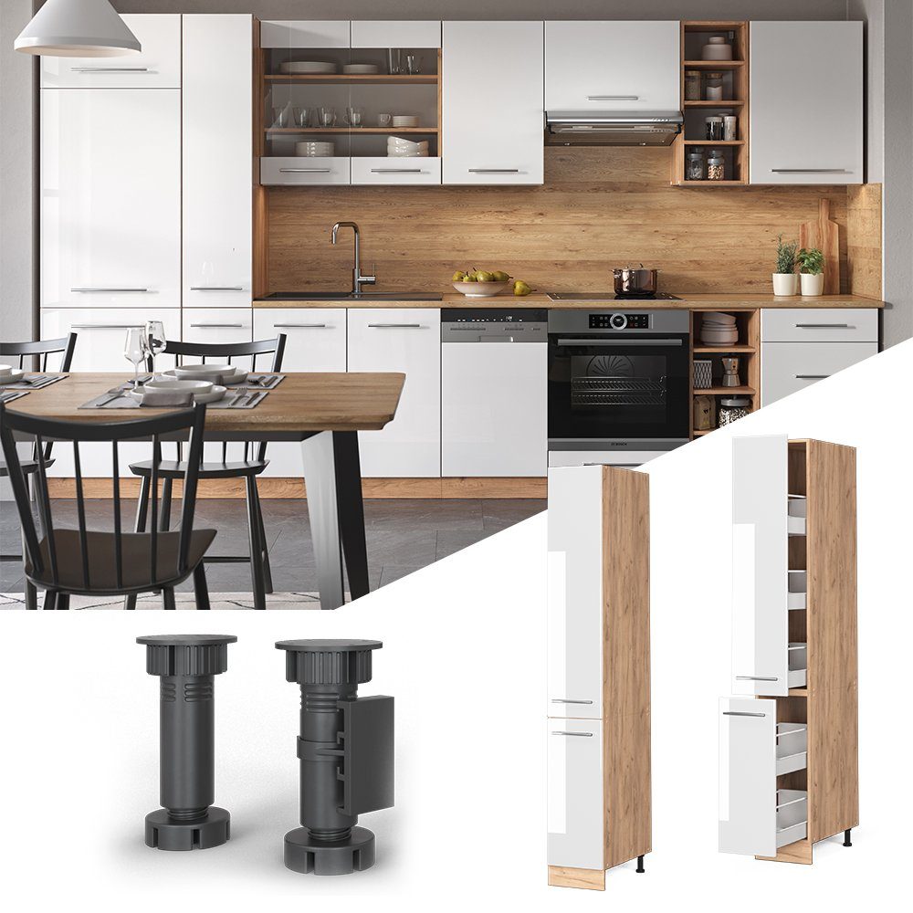 Vicco Hochschrank Fame-Line, Weiß Hochglanz/Goldkraft Eiche, günstig online kaufen