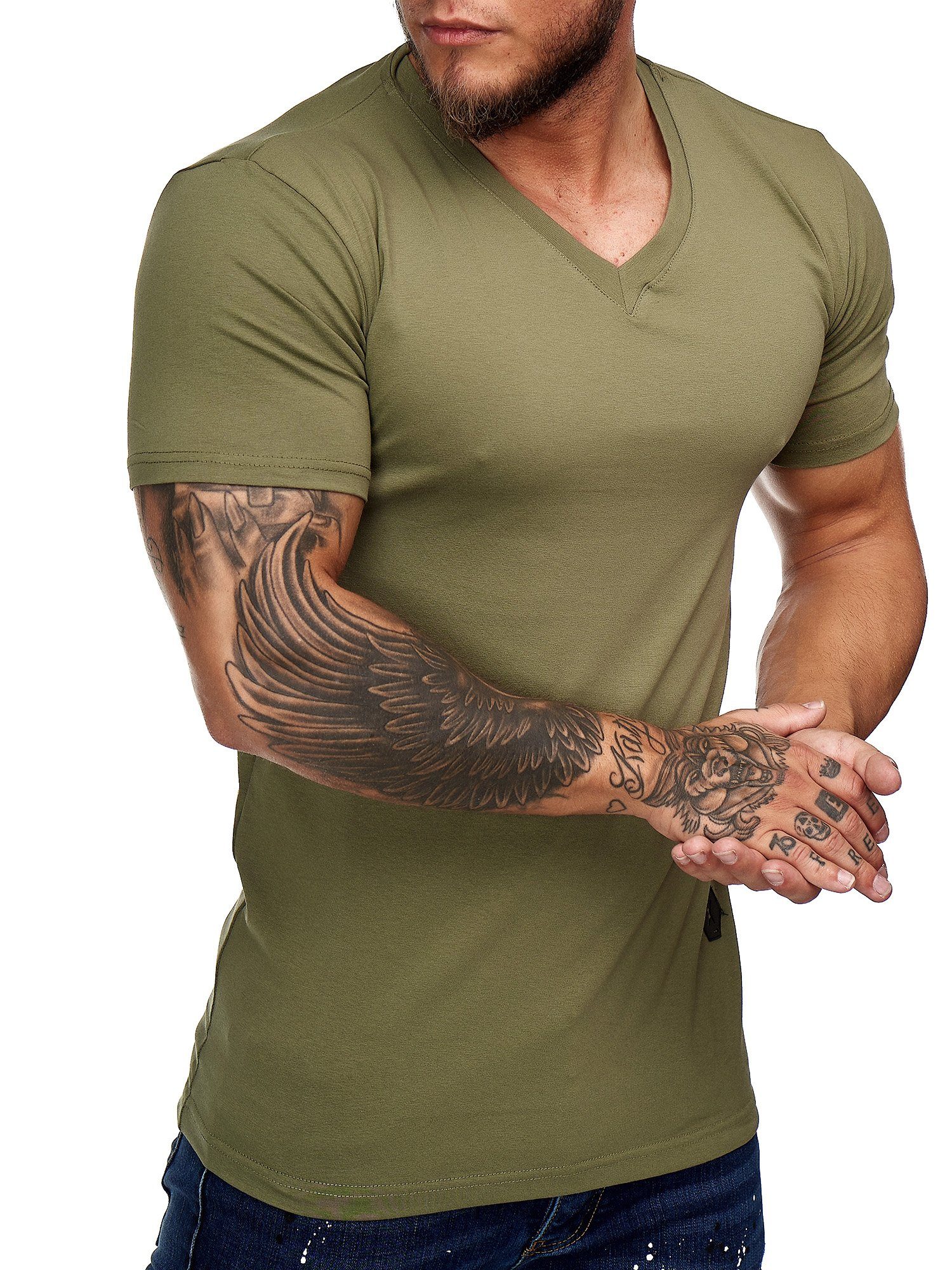 Casual Kurzarmshirt OneRedox (Shirt 9031ST Oliv T-Shirt Polo Tee, 1-tlg) Freizeit Fitness