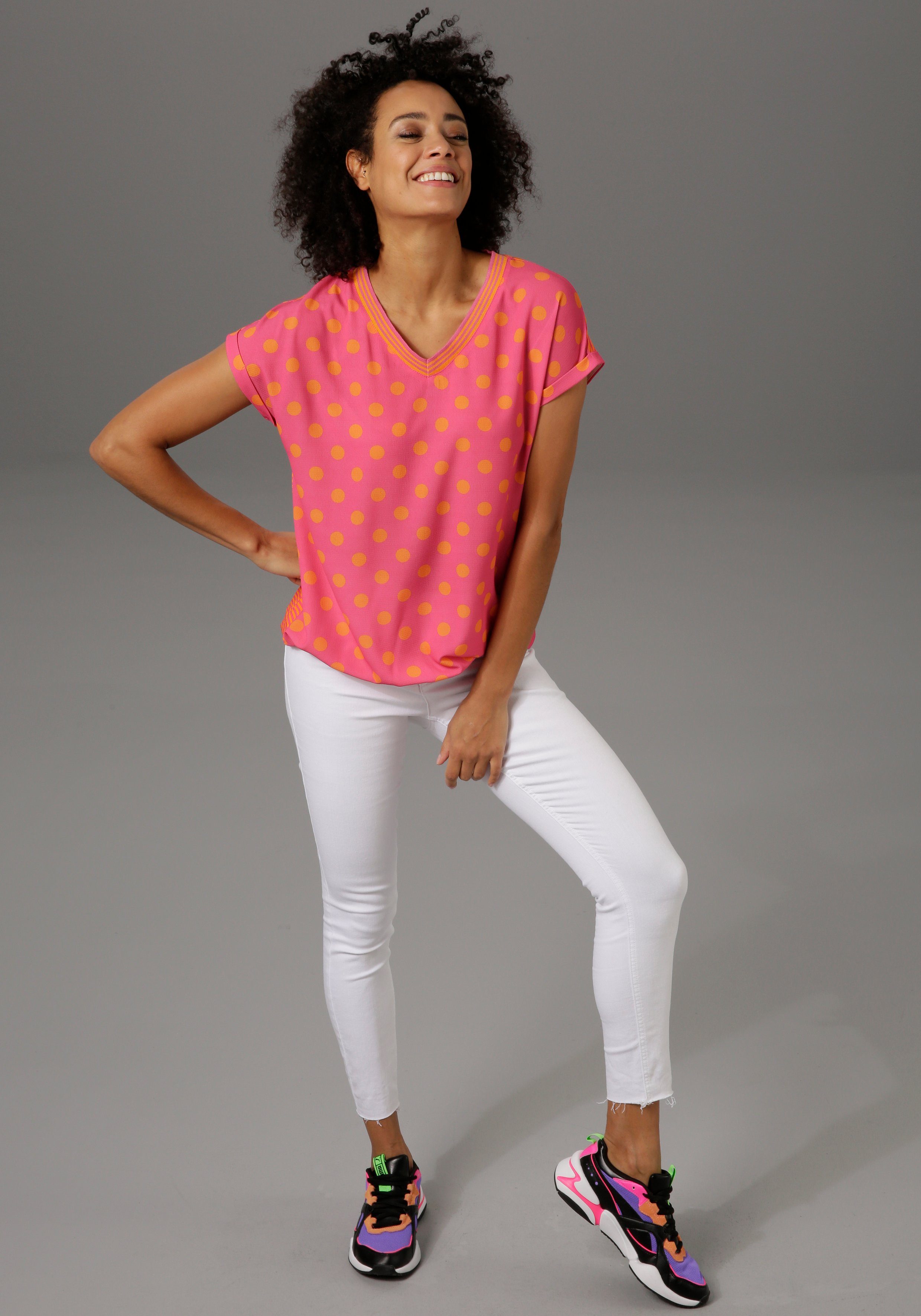 Aniston T-Shirt und Mustermix im pink-orange CASUAL Material-