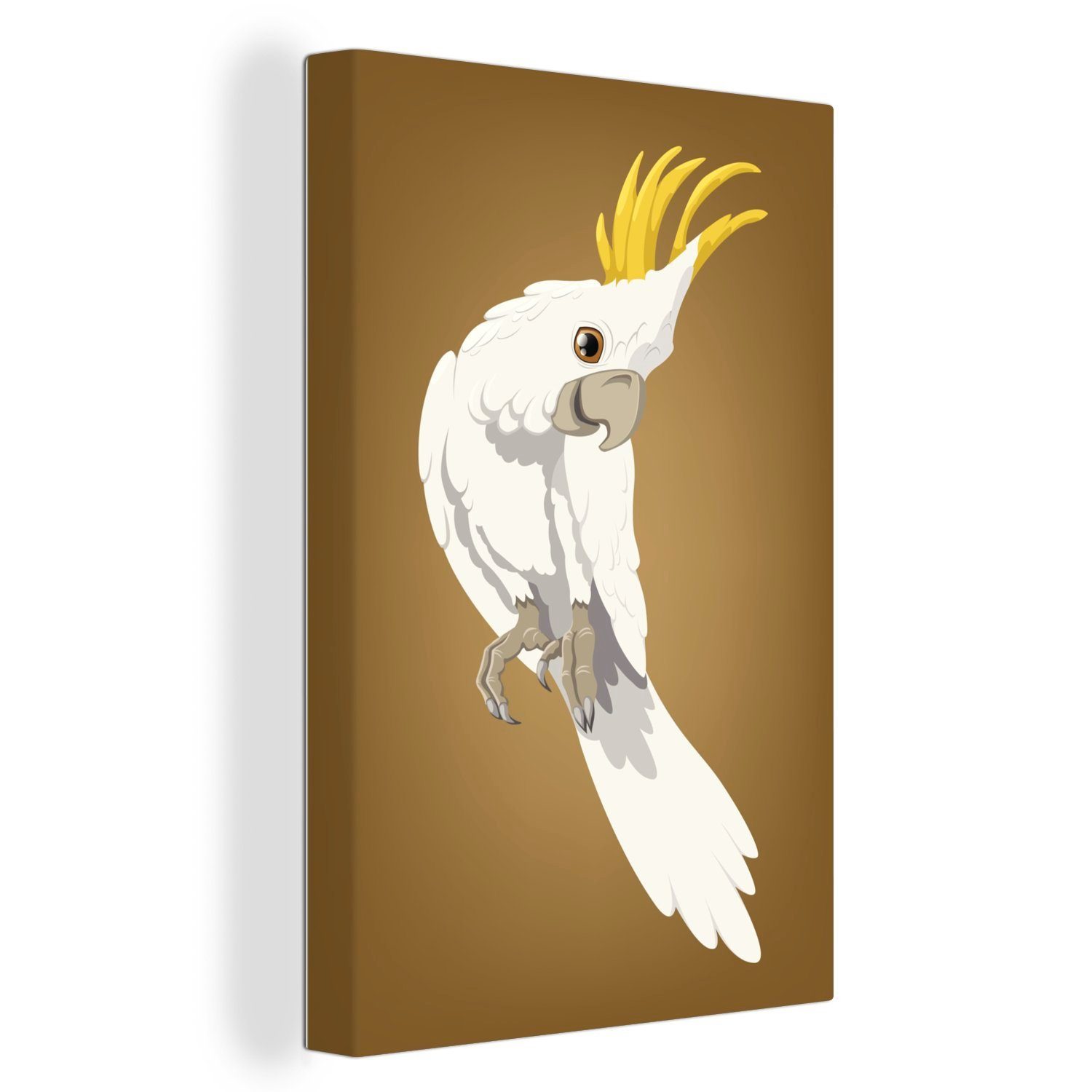 OneMillionCanvasses® Leinwandbild Eine Illustration eines weißen Papageis, (1 St), Leinwandbild fertig bespannt inkl. Zackenaufhänger, Gemälde, 20x30 cm