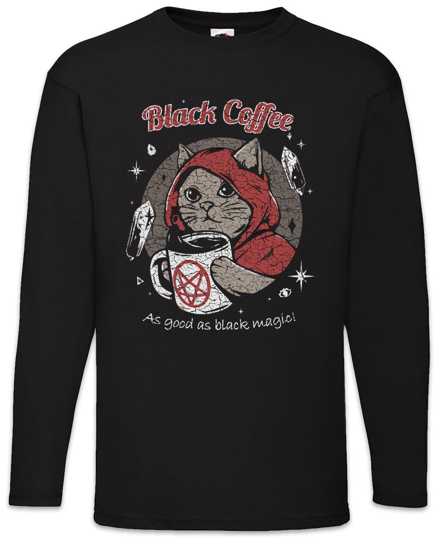 Langarmshirt Black Coffee Magic Langarm T-Shirt Caffeine Katze Kaffee Hexe Witch