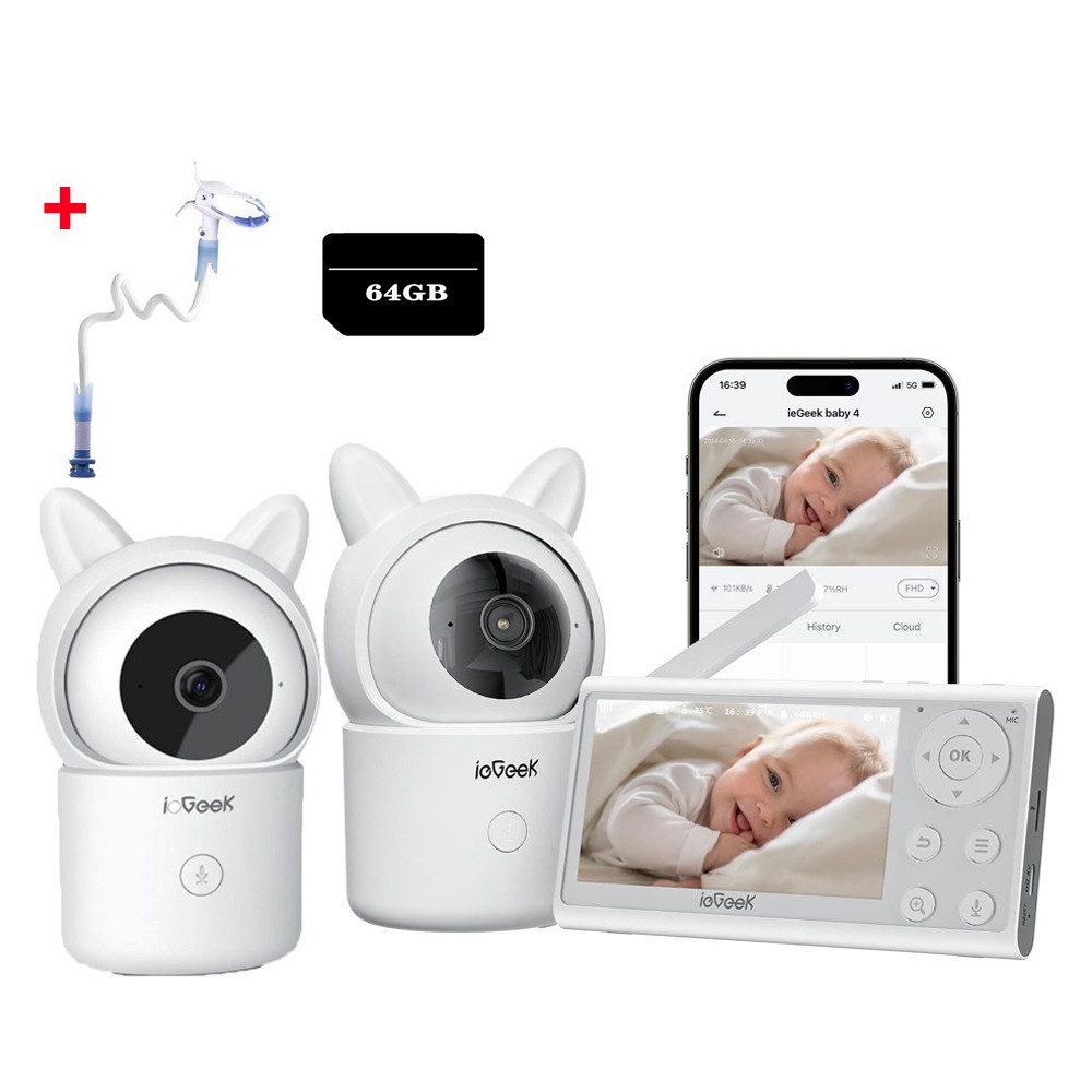 Video-Babyphone 4.3 Zoll Babyphone mit 2 Kameras WLAN Video Babyfon mit App,Halterung