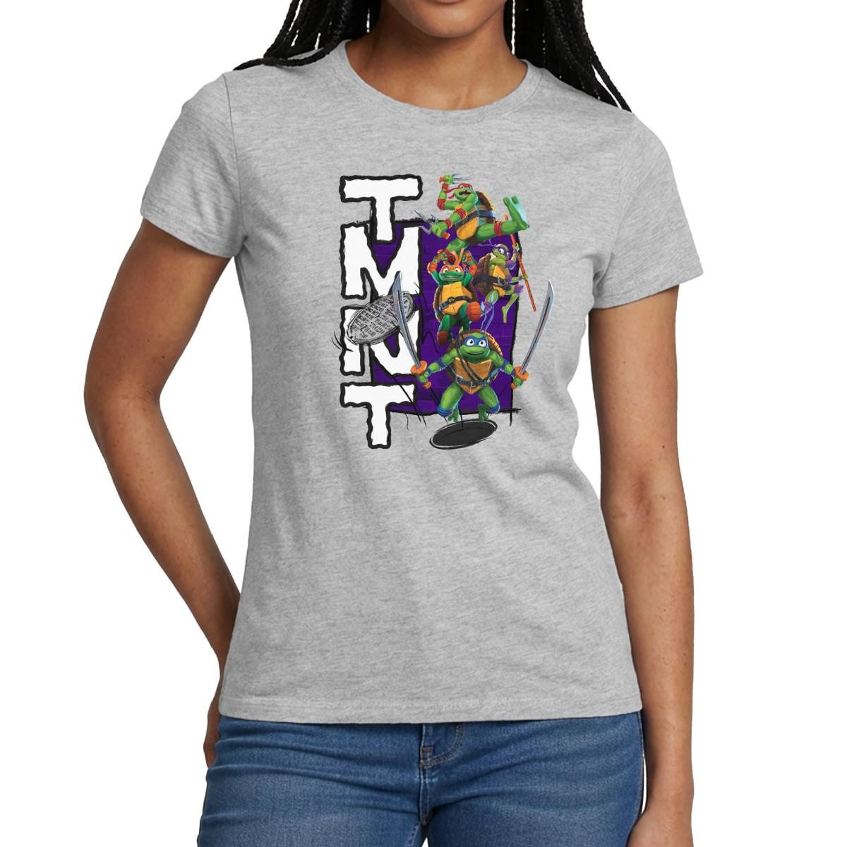 Spreadshirt T-Shirt TMNT Mutant Mayhem Donnie Mikey Leo Raph Frauen T-Shirt (1-tlg) Slim Fit, fällt klein aus