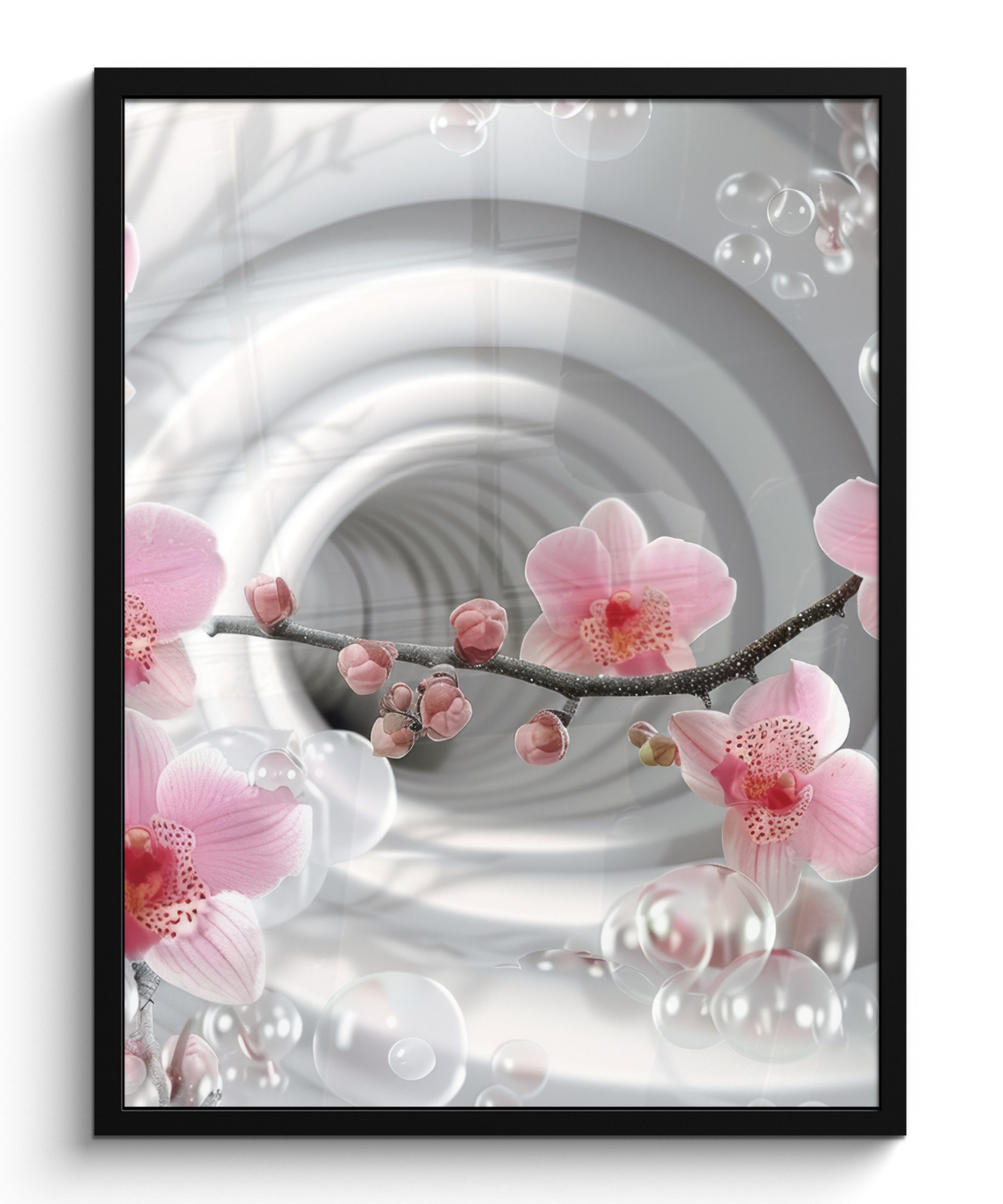 MuchoWow Poster Blumen - Tunnel - Abstakt - 3D-Effekt, (1 St), Bilderrahmen, Poster mit Rahmen, Wohnzimmer Deko, 50x70 cm