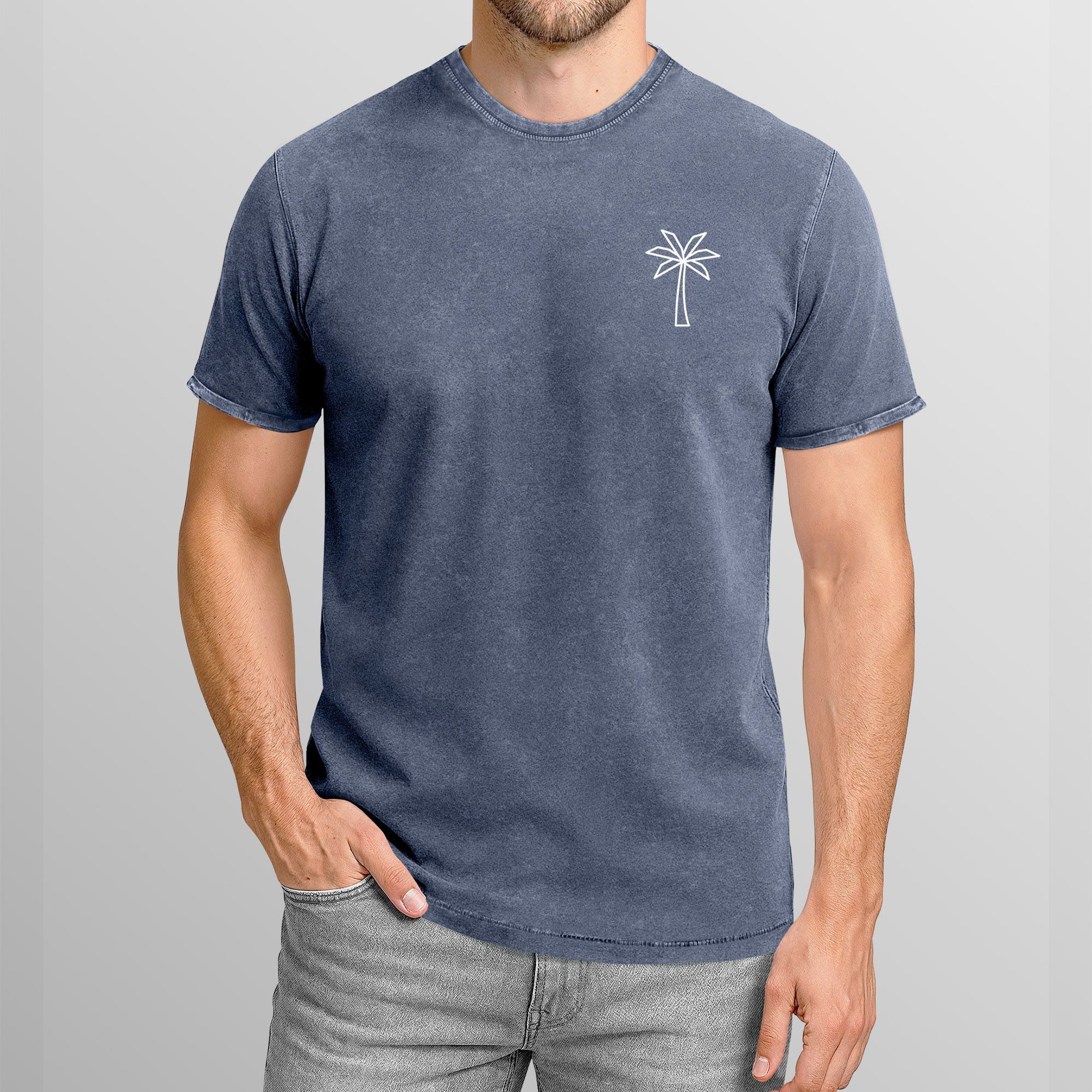 Neverless Print-Shirt Herren T-Shirt mit Palmen Logo – Vintage Waschoptik K günstig online kaufen